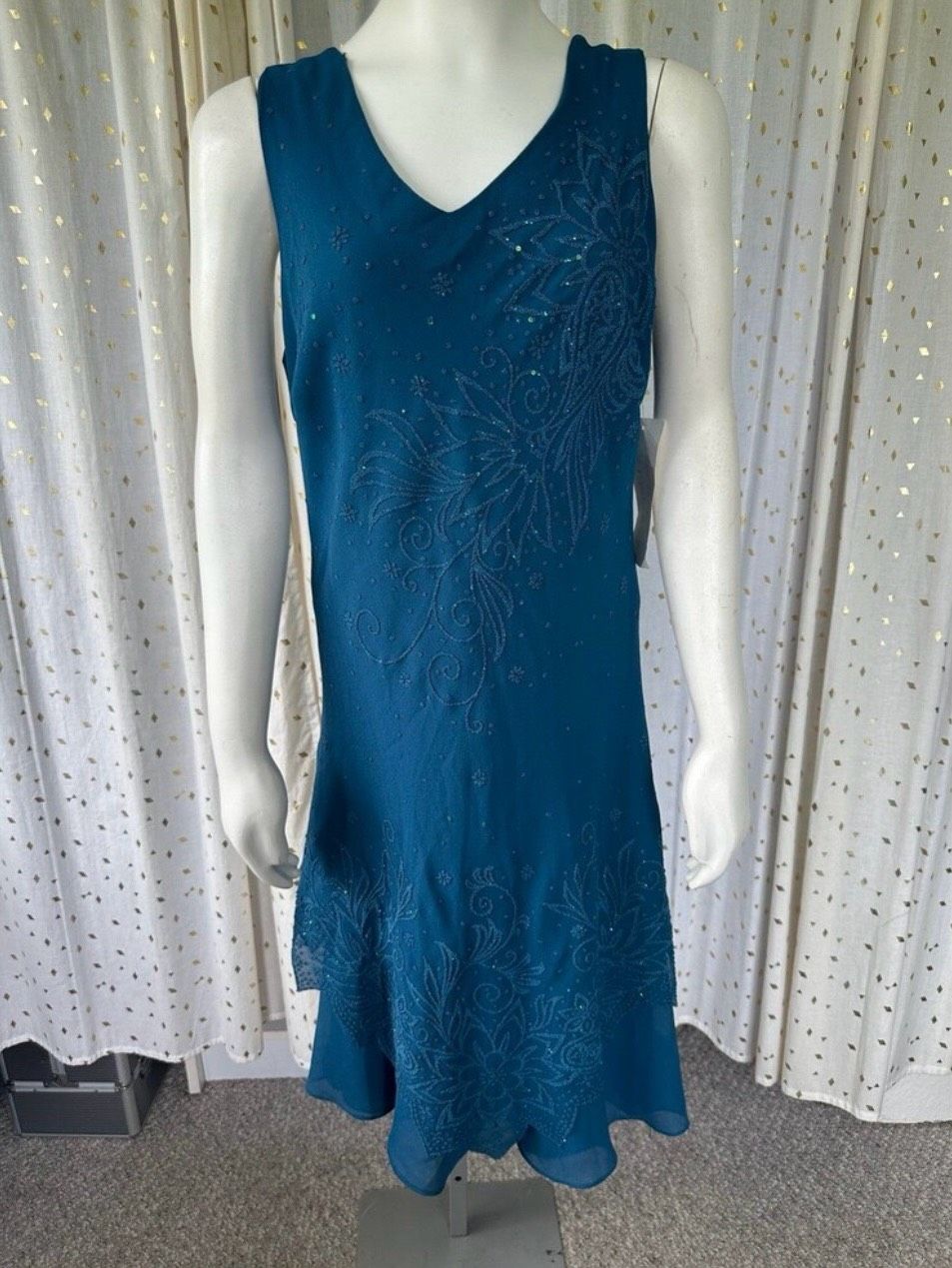 Top Choice Fashion Size L Prom Plunge Floral Blue Cocktail Dress on Queenly