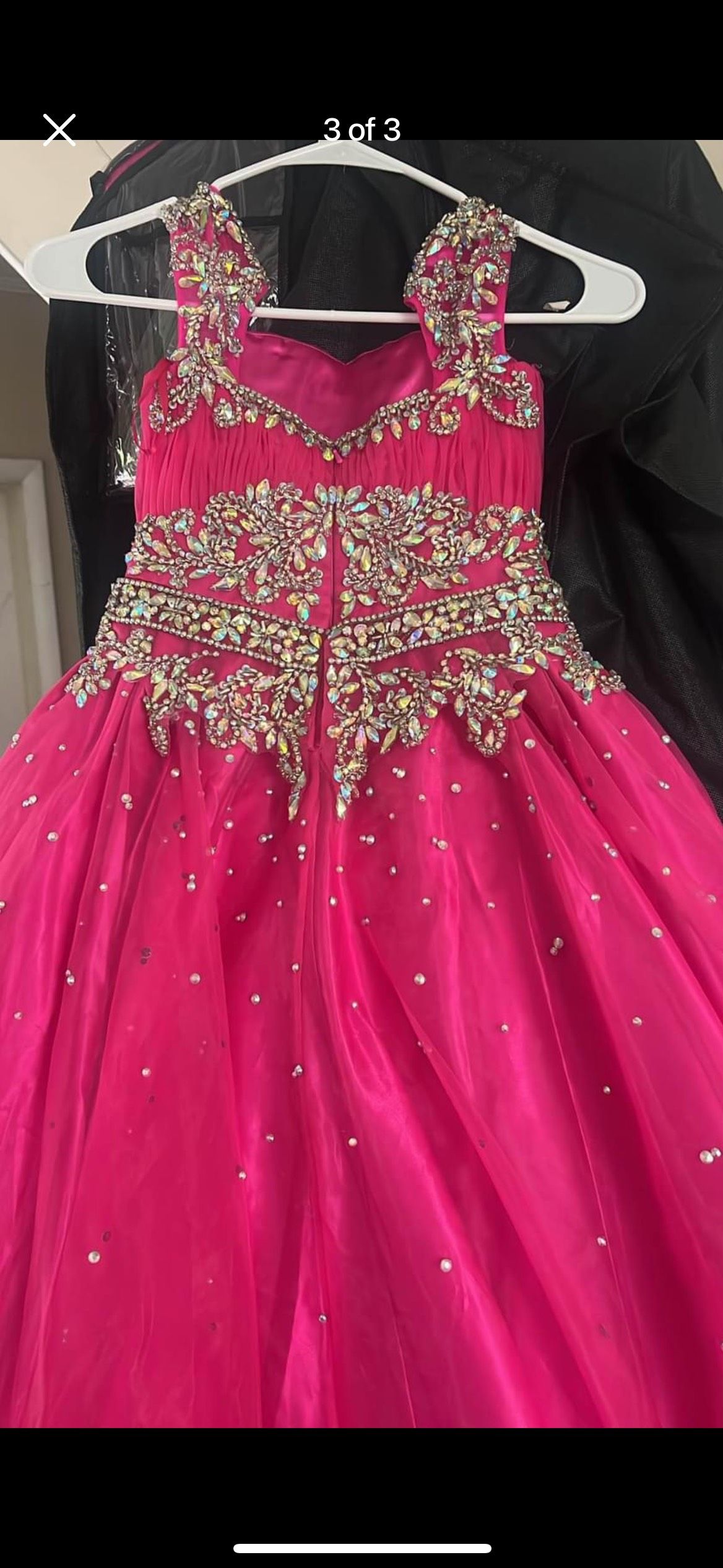 Little Rosie Girls Size 4 Pageant Sequined Pink Ball Gown on Queenly