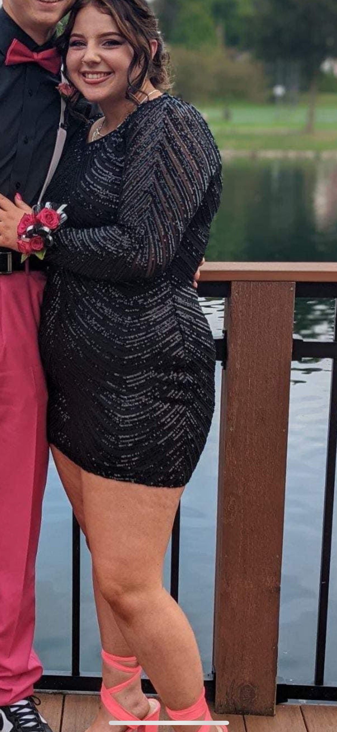 Size 14 Homecoming Sheer Black Cocktail Dress on Queenly