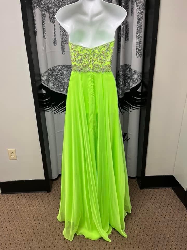 Size 0 Prom Strapless Sequined Lime Green A-line Dress on Queenly