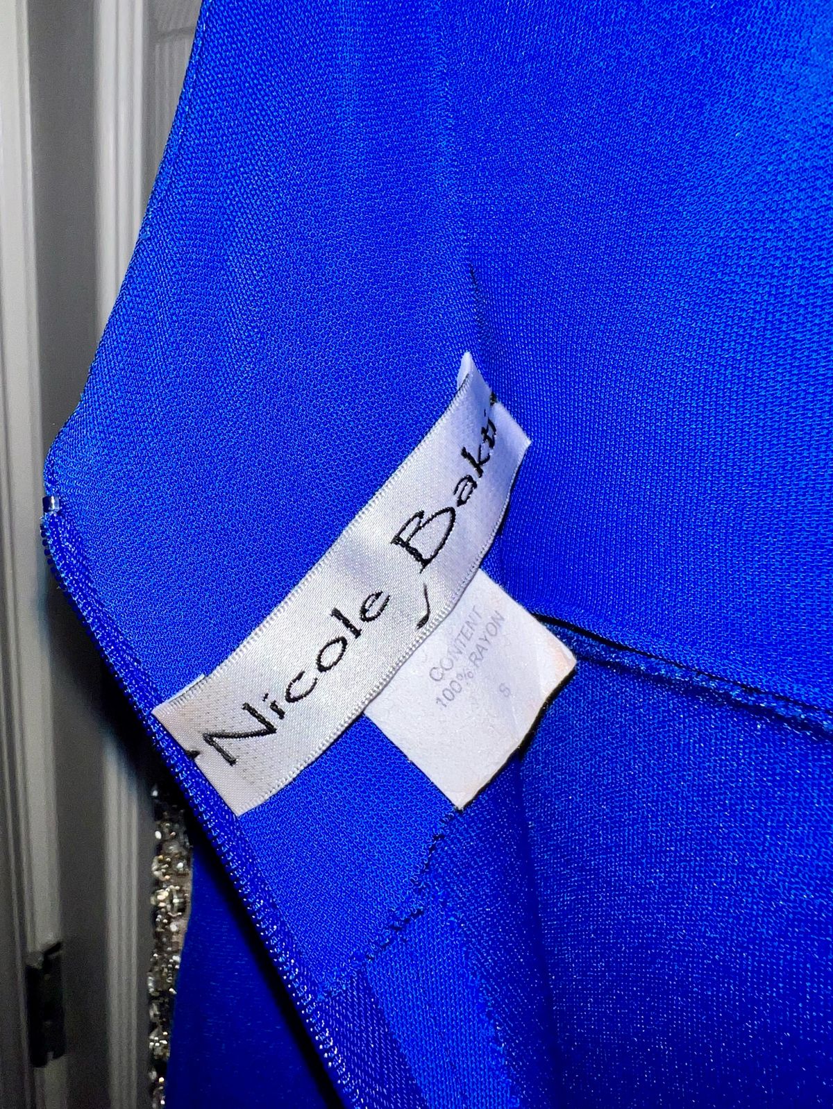 Nicole Bakti Size S Prom One Shoulder Sequined Blue Side Slit Dress on Queenly