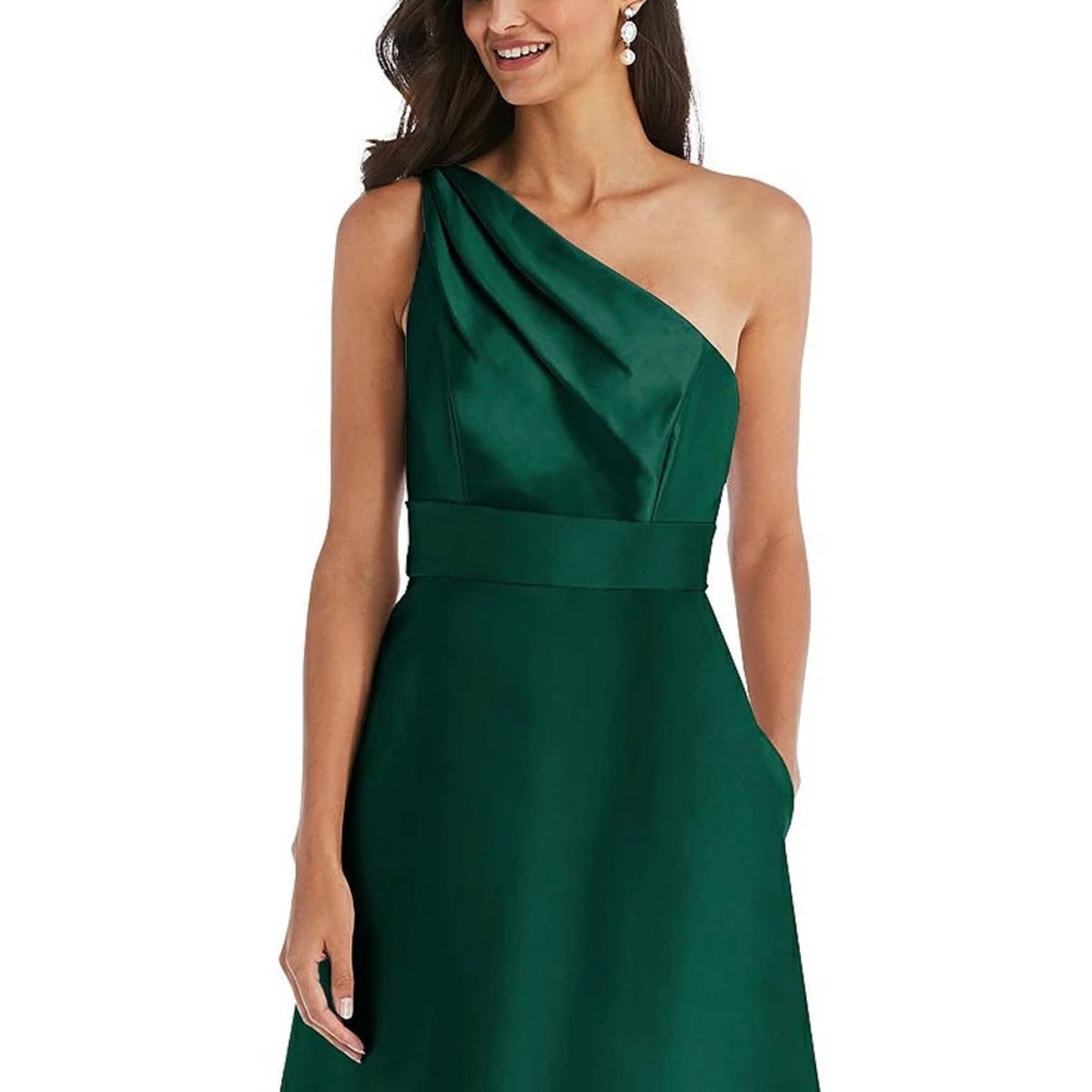 Style D815 Alfred Sung Plus Size 16 One Shoulder Green A-line Dress on Queenly