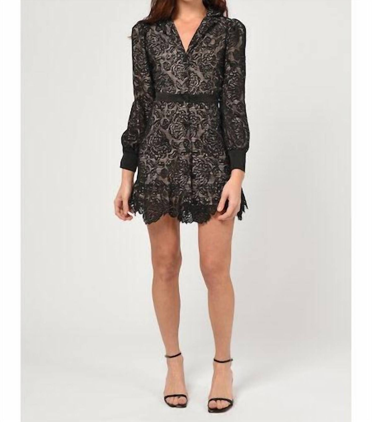 Style 1-1050307749-74 adelyn rae Size S Long Sleeve Lace Black Cocktail Dress on Queenly