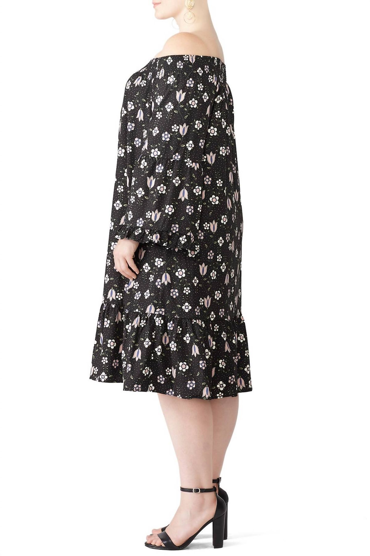 Style 1-1100865508-397-1 Eloquii Size 14 Long Sleeve Floral Black Cocktail Dress on Queenly