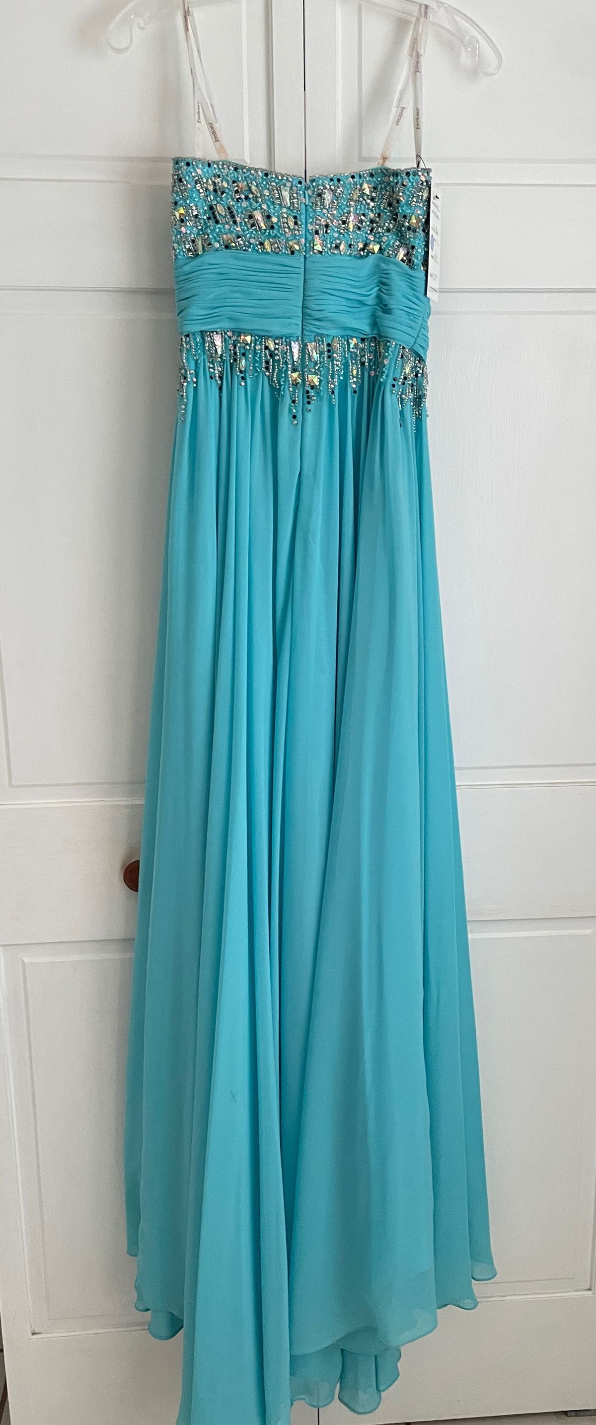 Tony Bowls Size 4 Prom Strapless Turquoise Blue Floor Length Maxi on Queenly