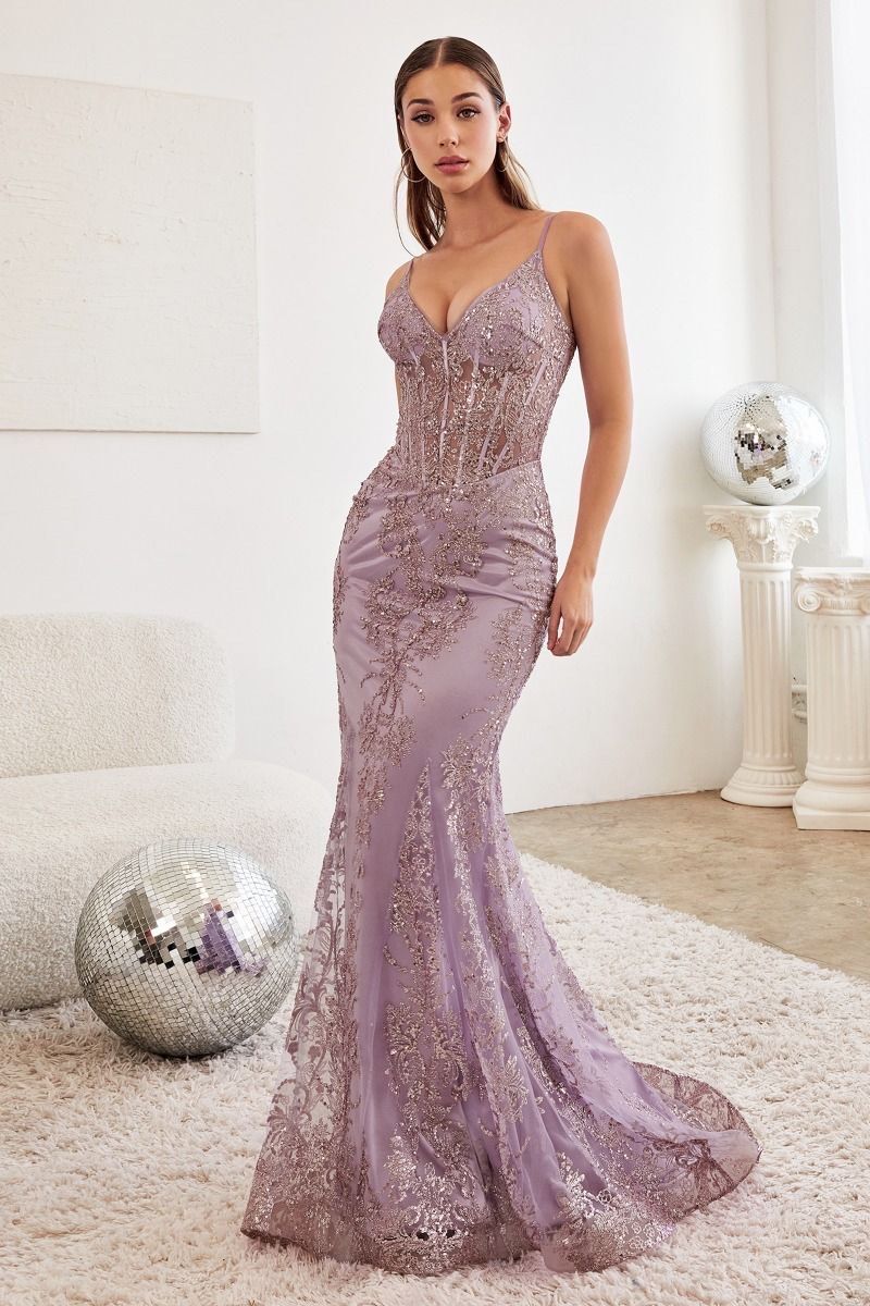 Style J810 Cinderella Divine Size 12 Prom Plunge Purple Mermaid Dress on Queenly