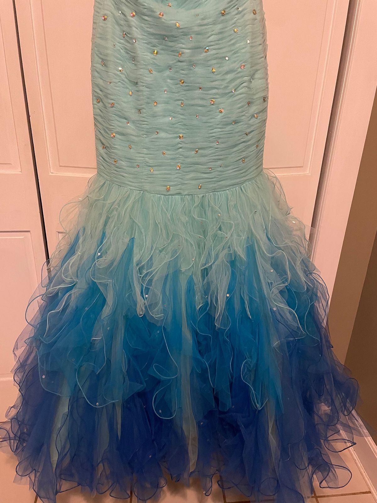 Size 8 Prom Strapless Blue Mermaid Dress on Queenly