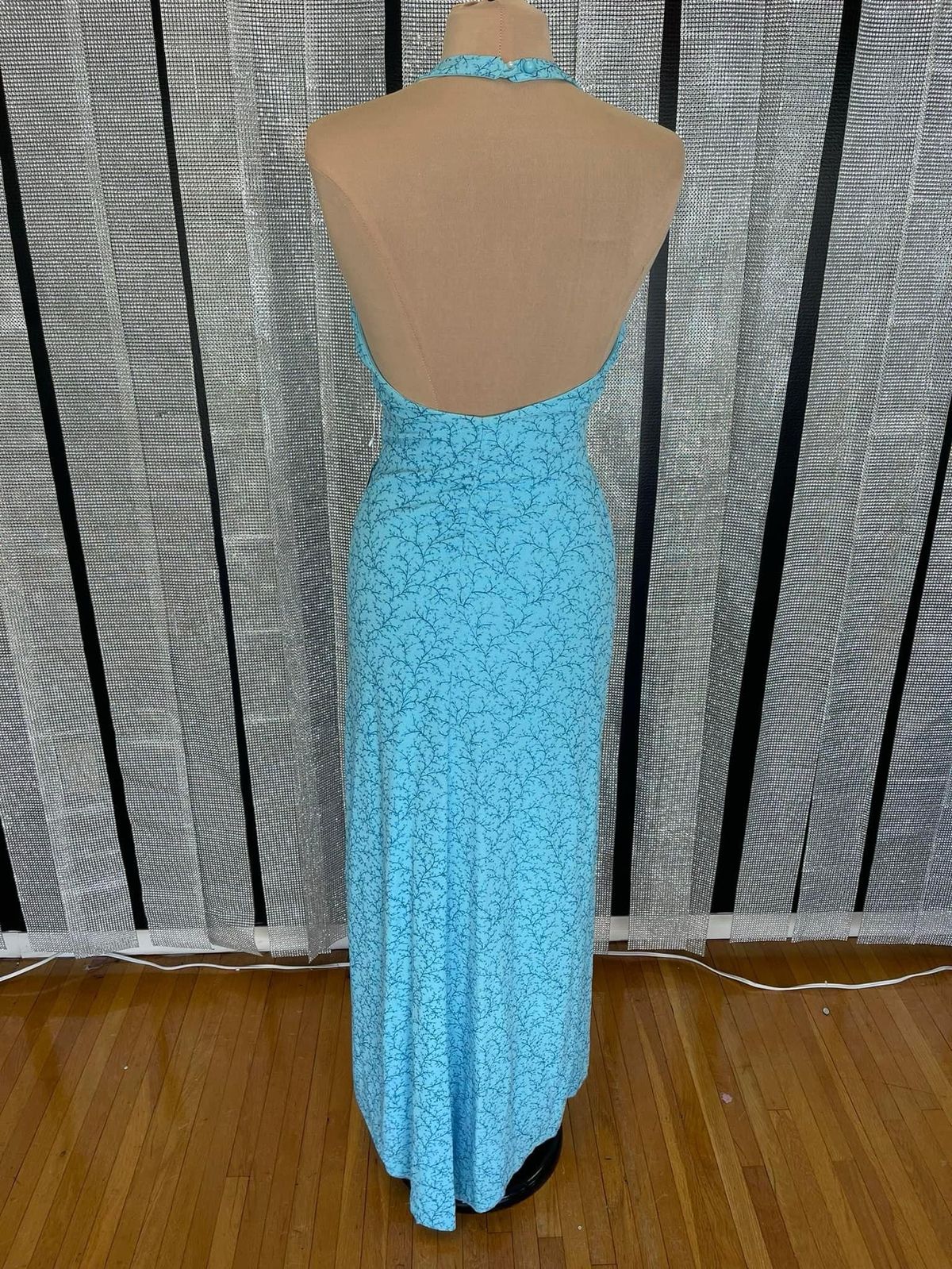 Size 4 Prom Halter Blue Floor Length Maxi on Queenly