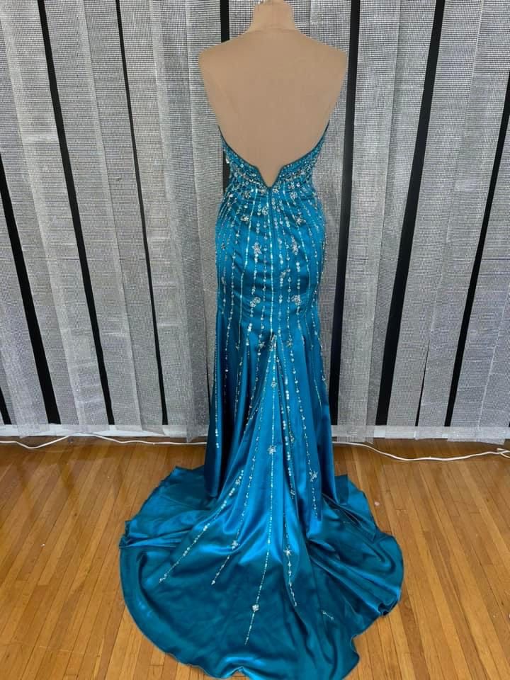 Size 4 Prom Strapless Blue Side Slit Dress on Queenly