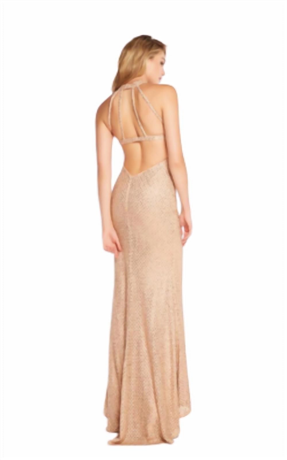 Style 1-2297743782-649 ALYCE PARIS Size 2 Halter Lace Rose Gold Floor Length Maxi on Queenly