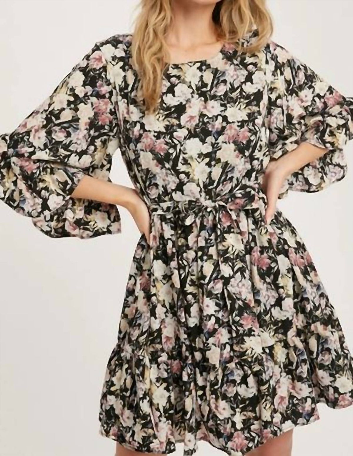 Style 1-3158496778-149 BluIvy Size L Floral Black Cocktail Dress on Queenly