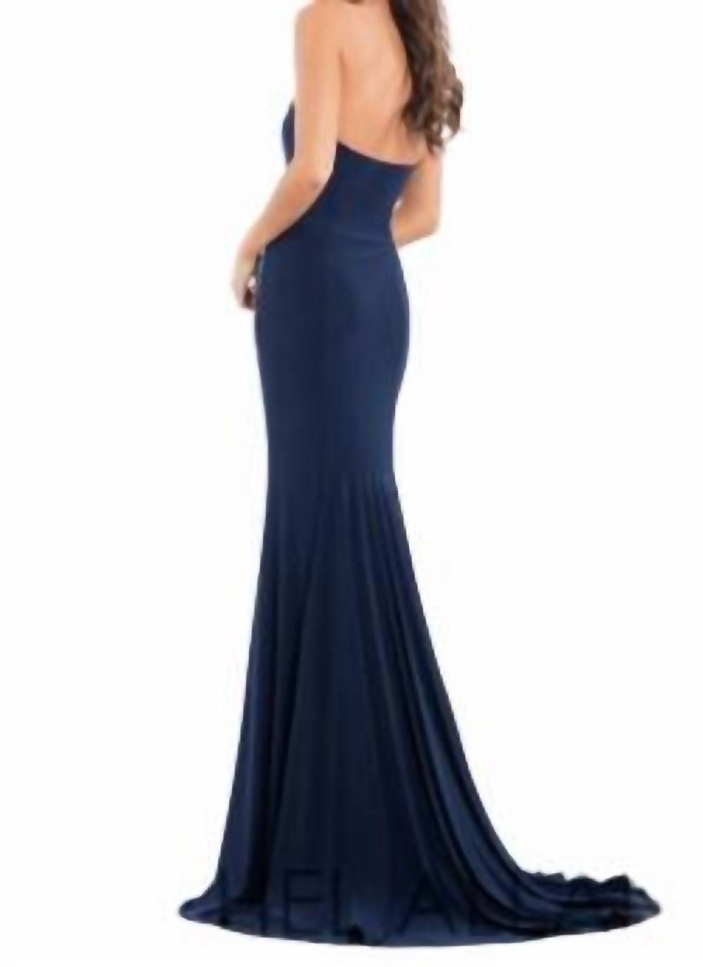 Style 1-3506212220-1498 RACHEL ALLAN Size 4 Strapless Floral Navy Blue Floor Length Maxi on Queenly