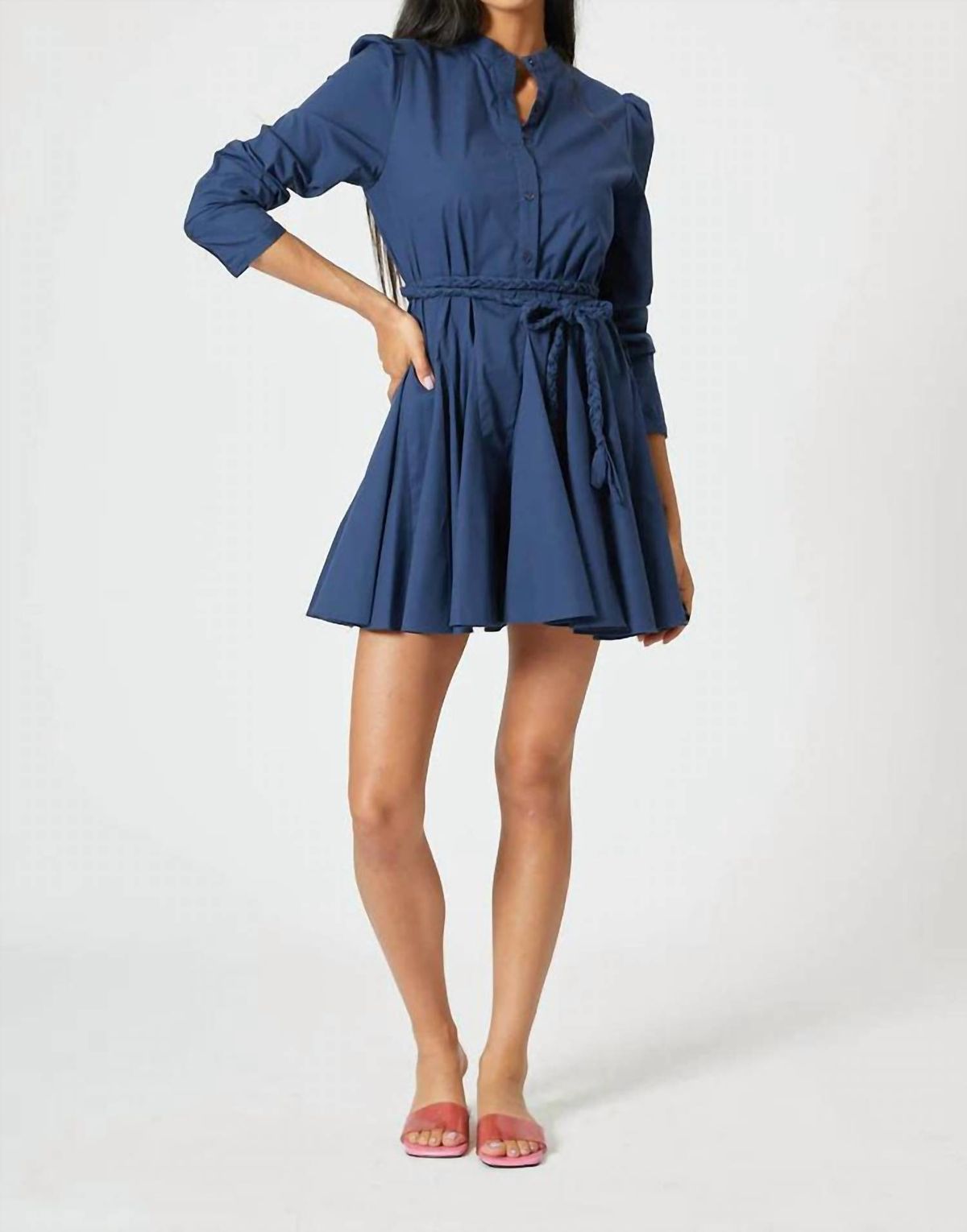 Style 1-3640582685-149 THE SHIRT Size L Navy Blue Cocktail Dress on Queenly