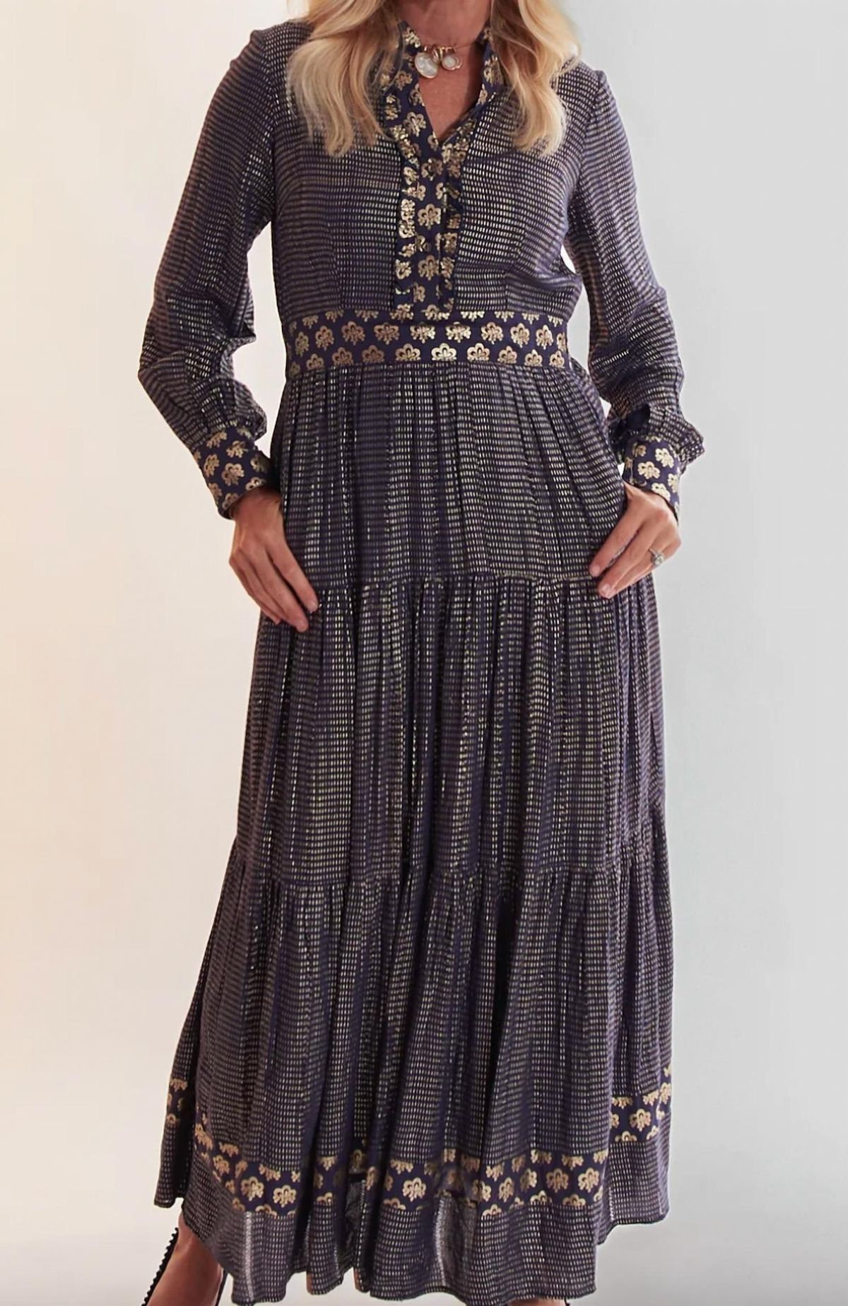 Style 1-3753719109-892 CK BRADLEY Size M Long Sleeve Navy Blue Floor Length Maxi on Queenly