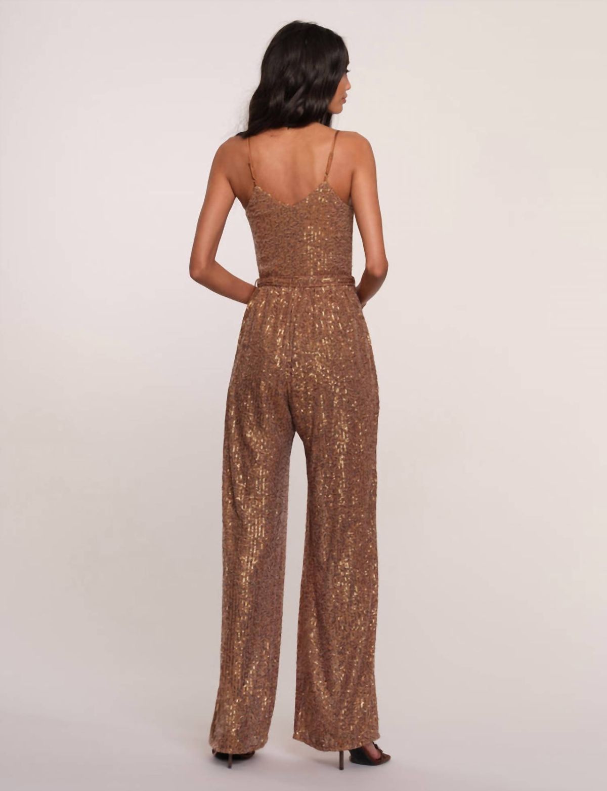 Style 1-1221562959-149 heartloom Size L Sheer Brown Formal Jumpsuit on Queenly