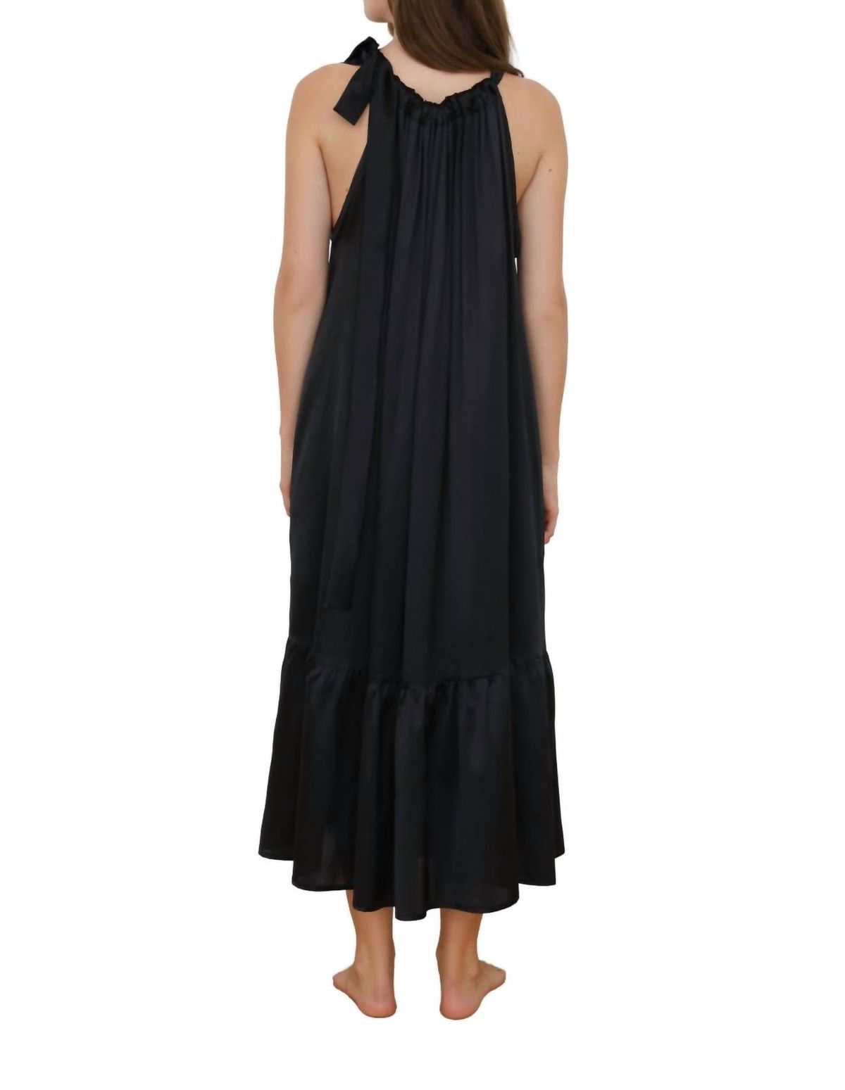 Style 1-1974261077-149 MONICA NERA Size L Halter Satin Black Floor Length Maxi on Queenly