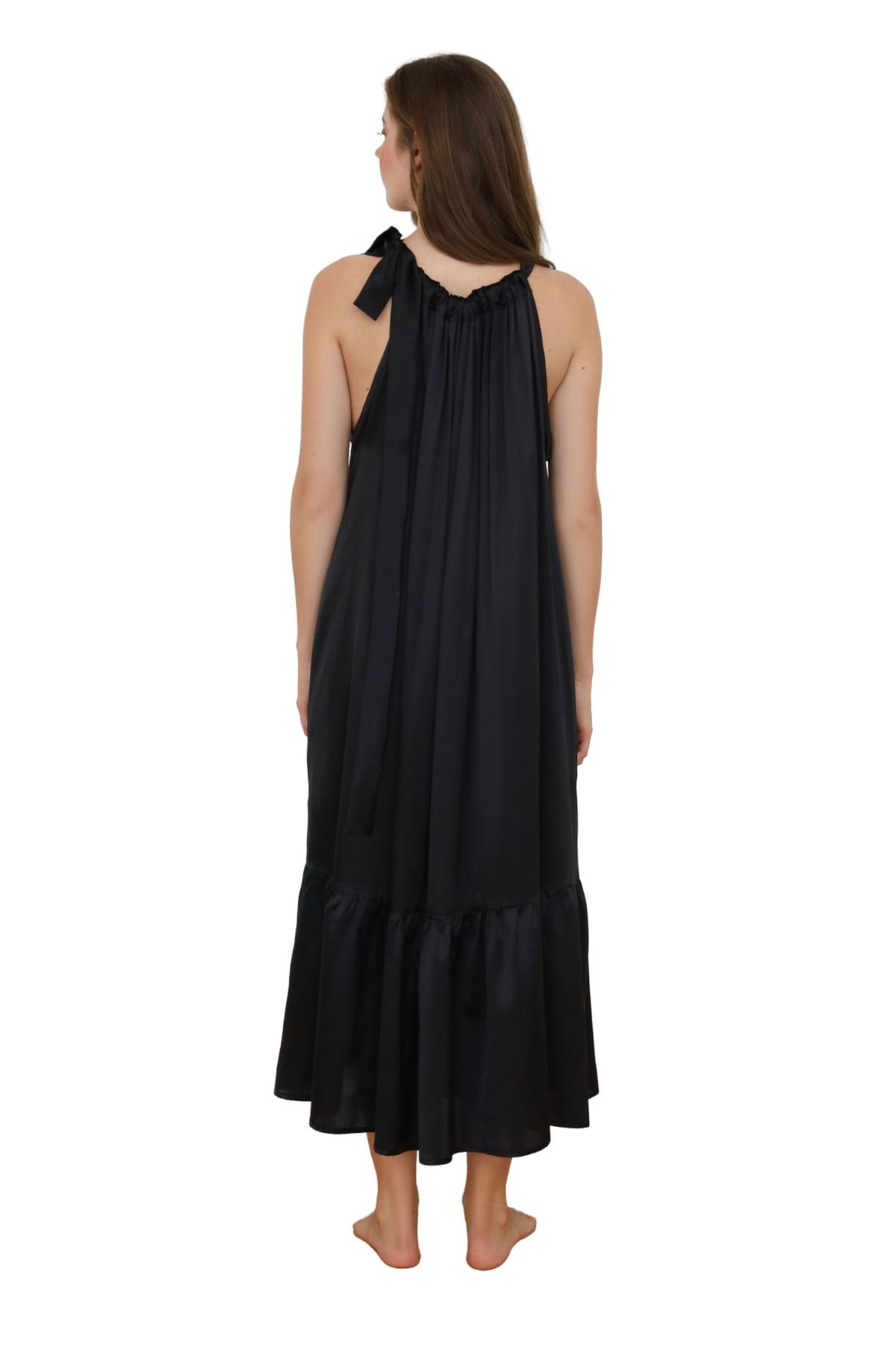 Style 1-1974261077-149 MONICA NERA Size L Halter Satin Black Floor Length Maxi on Queenly