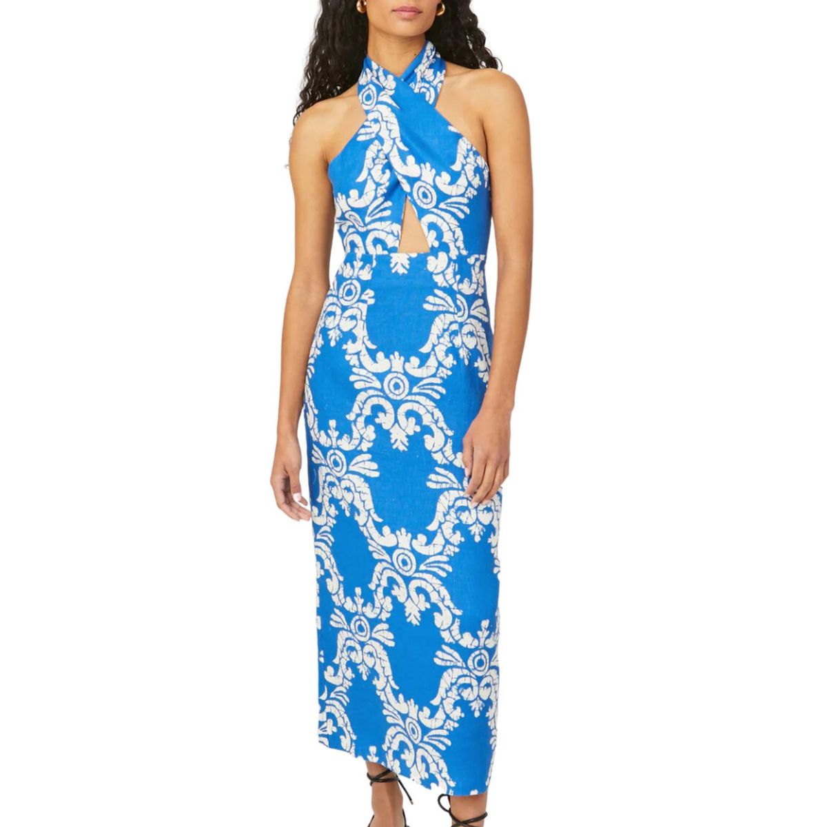 Style 1-2024016962-1498 RHODE Size 4 Halter Blue Cocktail Dress on Queenly