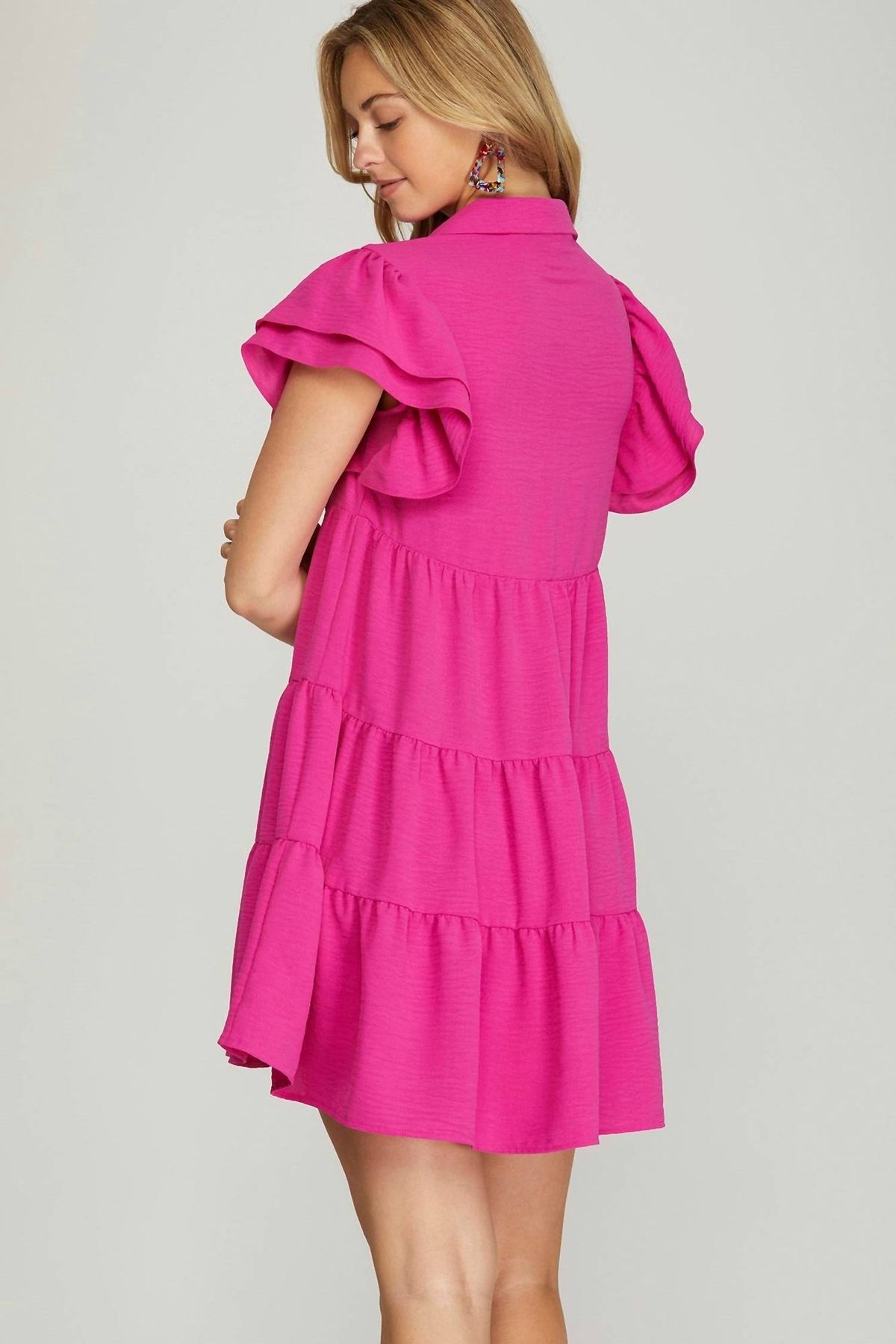 Style 1-2933384258-74 SHE + SKY Size S High Neck Hot Pink Cocktail Dress on Queenly