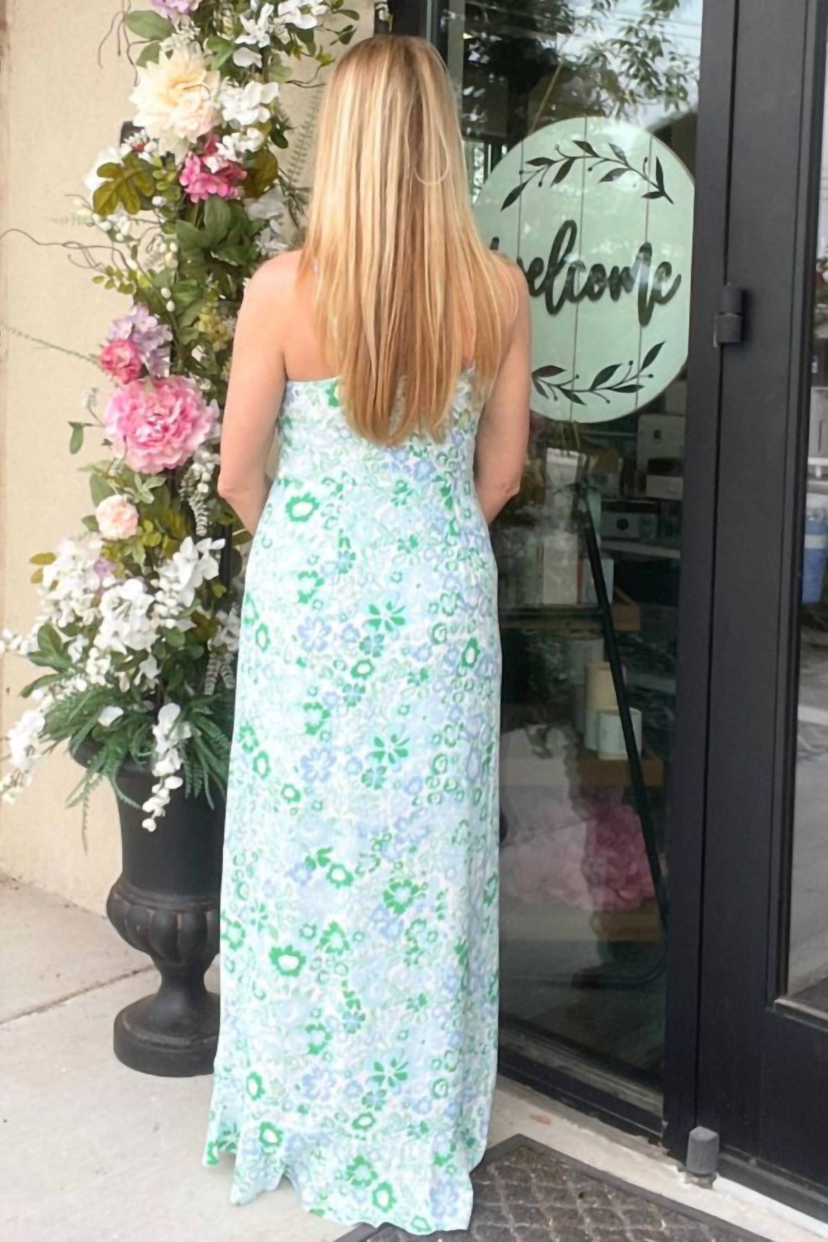 Style 1-3157457385-149 ANDREE BY UNIT Size L Floral Emerald Green Side Slit Dress on Queenly