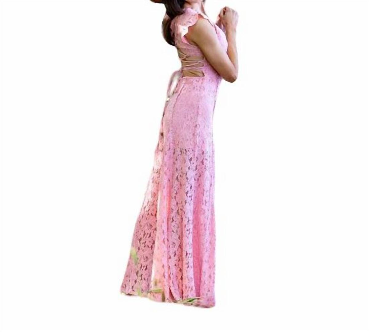 Style 1-3278142862-149 Blue Buttercup Size L Lace Pink Formal Jumpsuit on Queenly