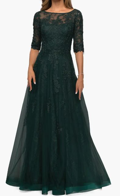 La Femme Plus Size 18 Prom Lace Green A-line Dress on Queenly