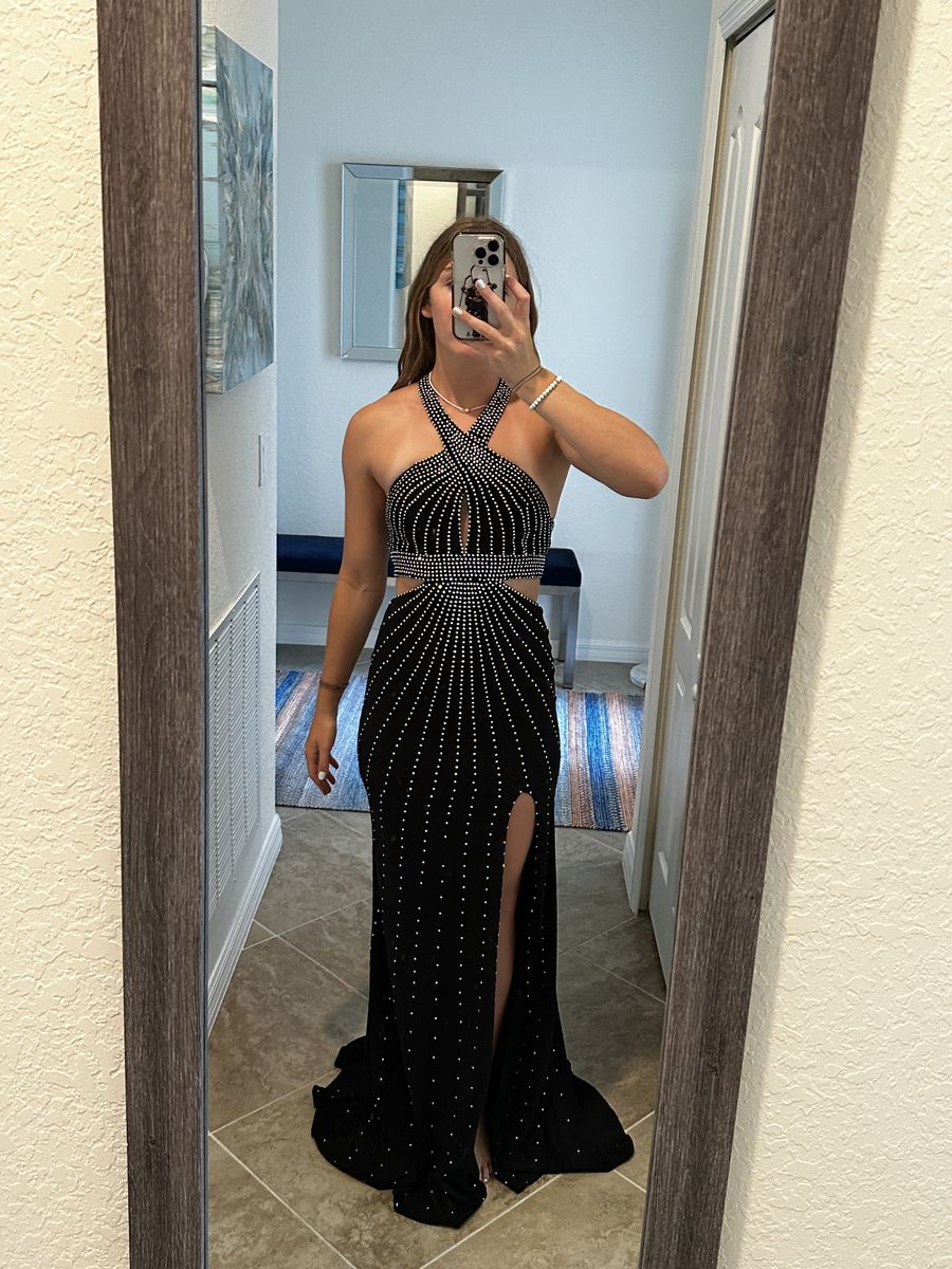 La Femme Size 0 Prom Halter Black Side Slit Dress on Queenly