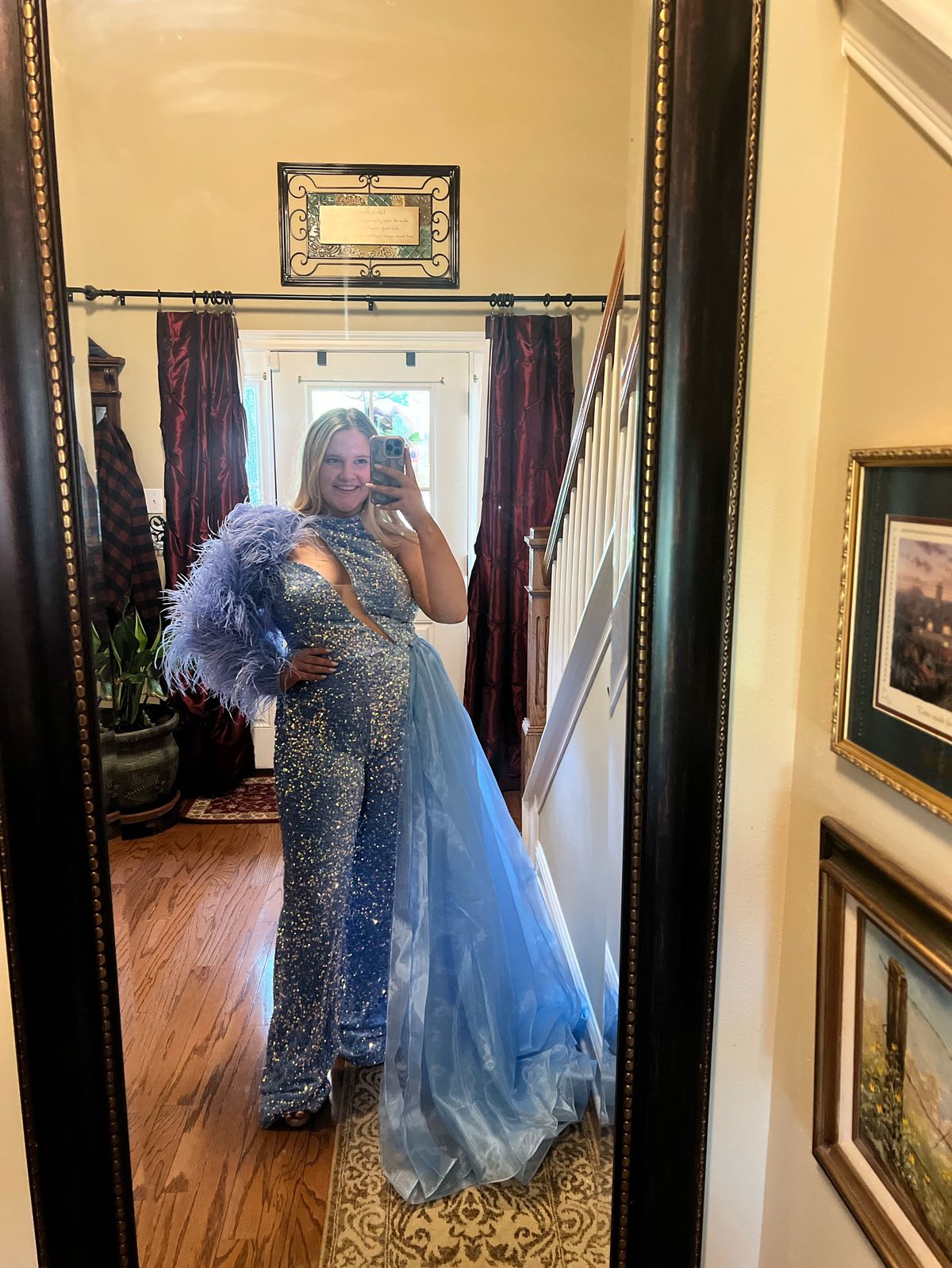 Ava Presley Size 14 Prom One Shoulder Blue Formal Jumpsuit on Queenly