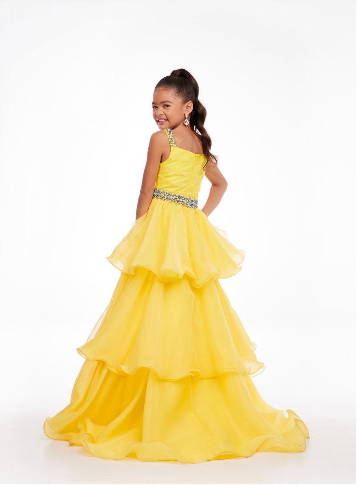 Style 8080 Ashley Lauren Girls Size 14 Pageant Plunge Yellow Ball Gown on Queenly