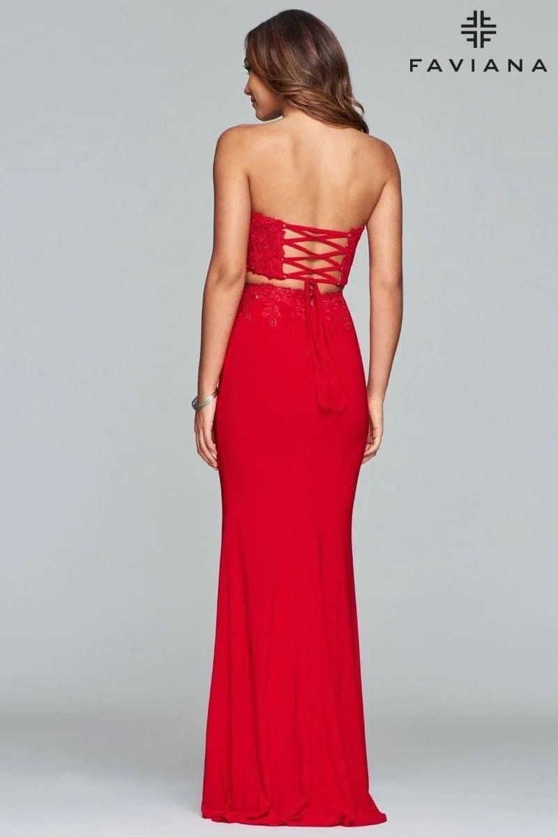 Style 10008 Faviana Size 8 Red Floor Length Maxi on Queenly