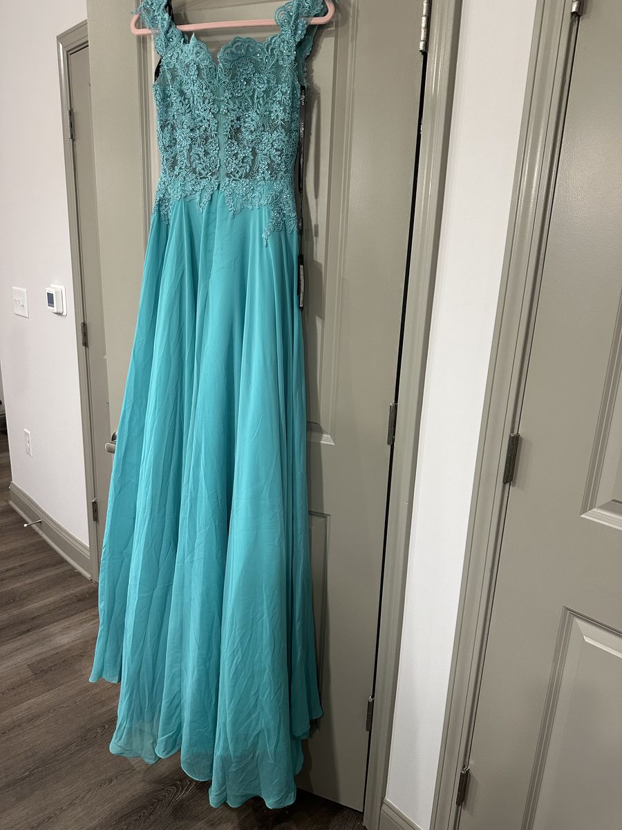 Corizzi Size 6 Prom Off The Shoulder Turquoise Blue A-line Dress on Queenly