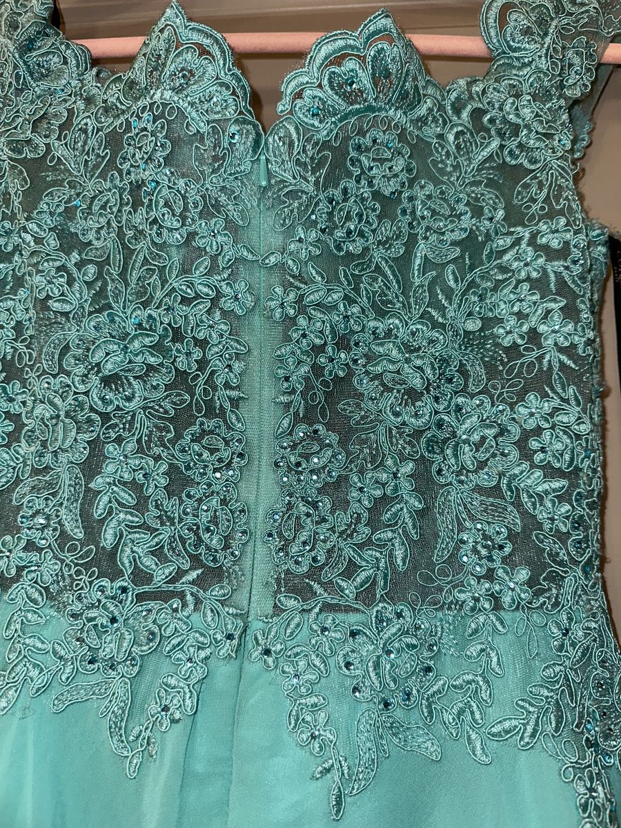 Corizzi Size 6 Prom Off The Shoulder Turquoise Blue A-line Dress on Queenly