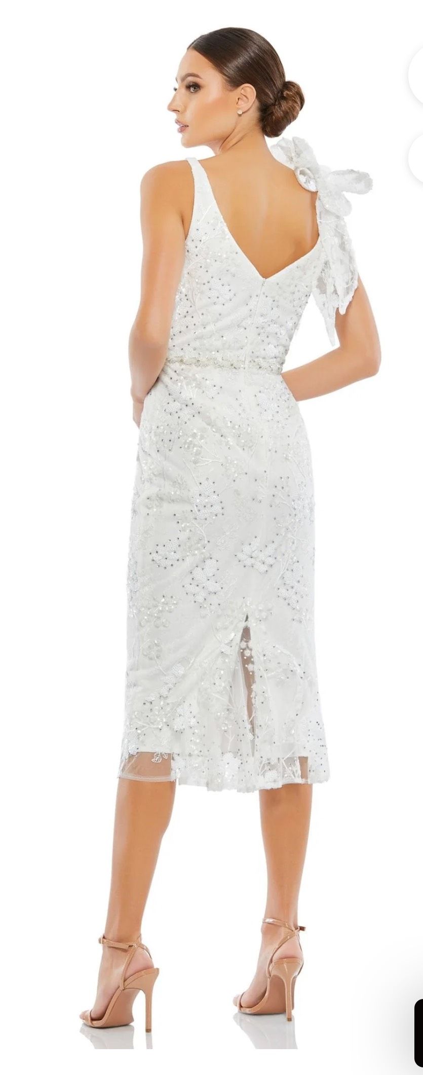 Style 79337 Mac Duggal Size 4 Wedding Plunge Lace White A-line Dress on Queenly