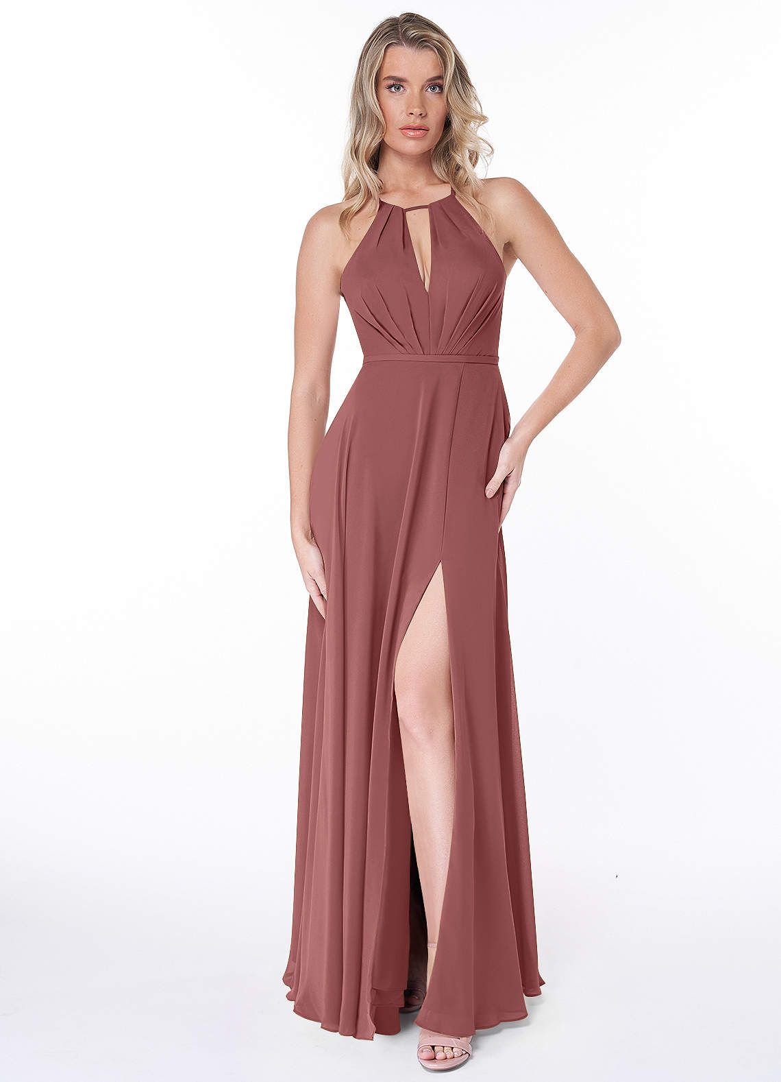 AZAZIE Size 8 Halter Purple Side Slit Dress on Queenly
