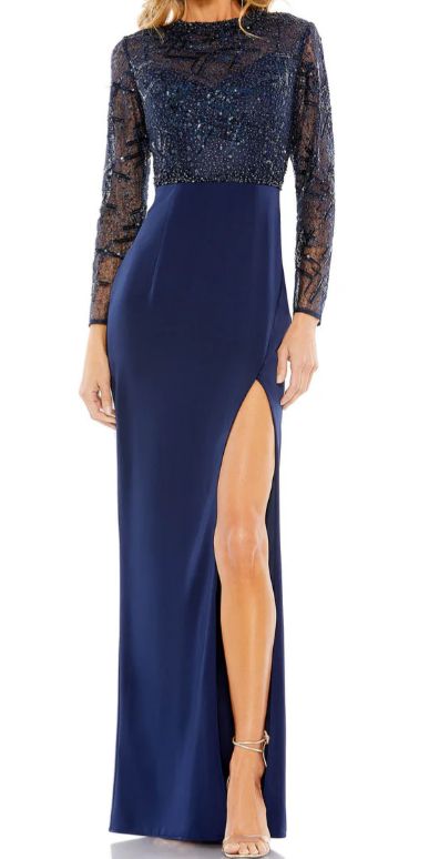 Style 20340 Mac Duggal Size 10 Prom High Neck Blue Ball Gown on Queenly