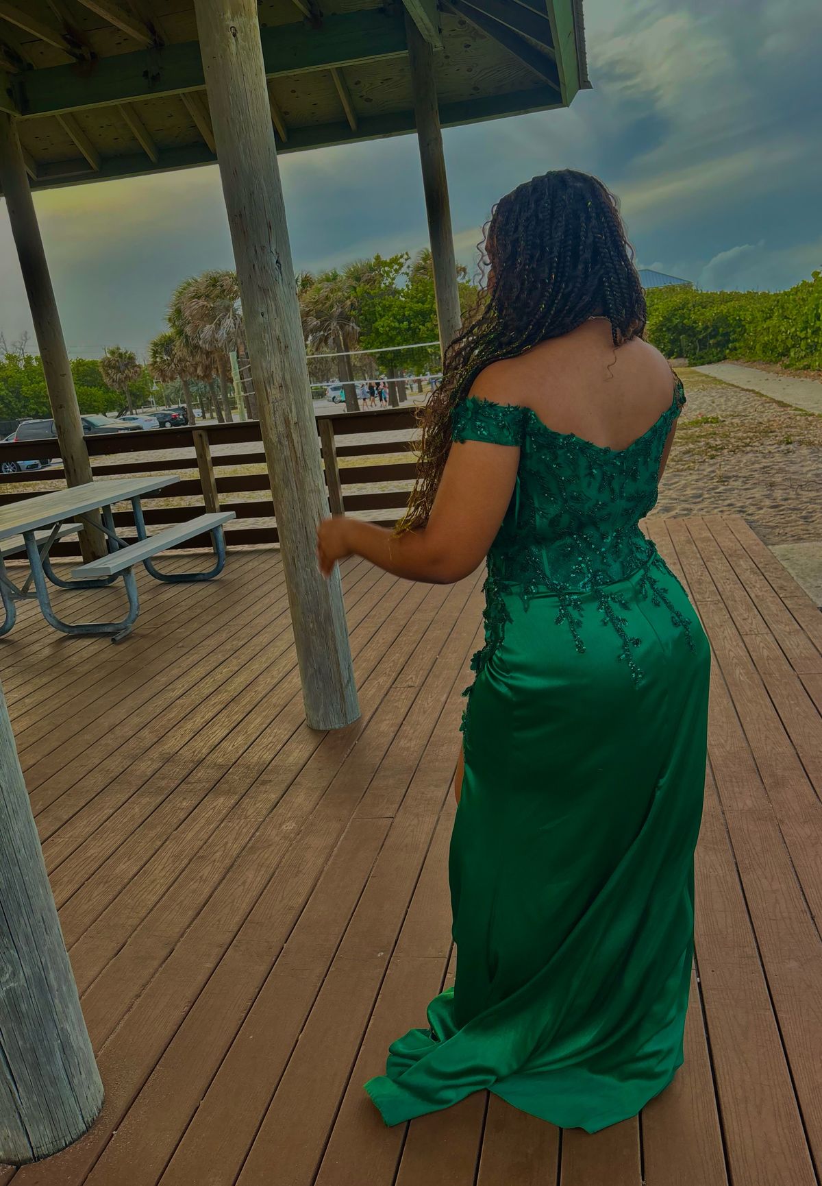 Ladivine Size L Prom Off The Shoulder Green Side Slit Dress on Queenly