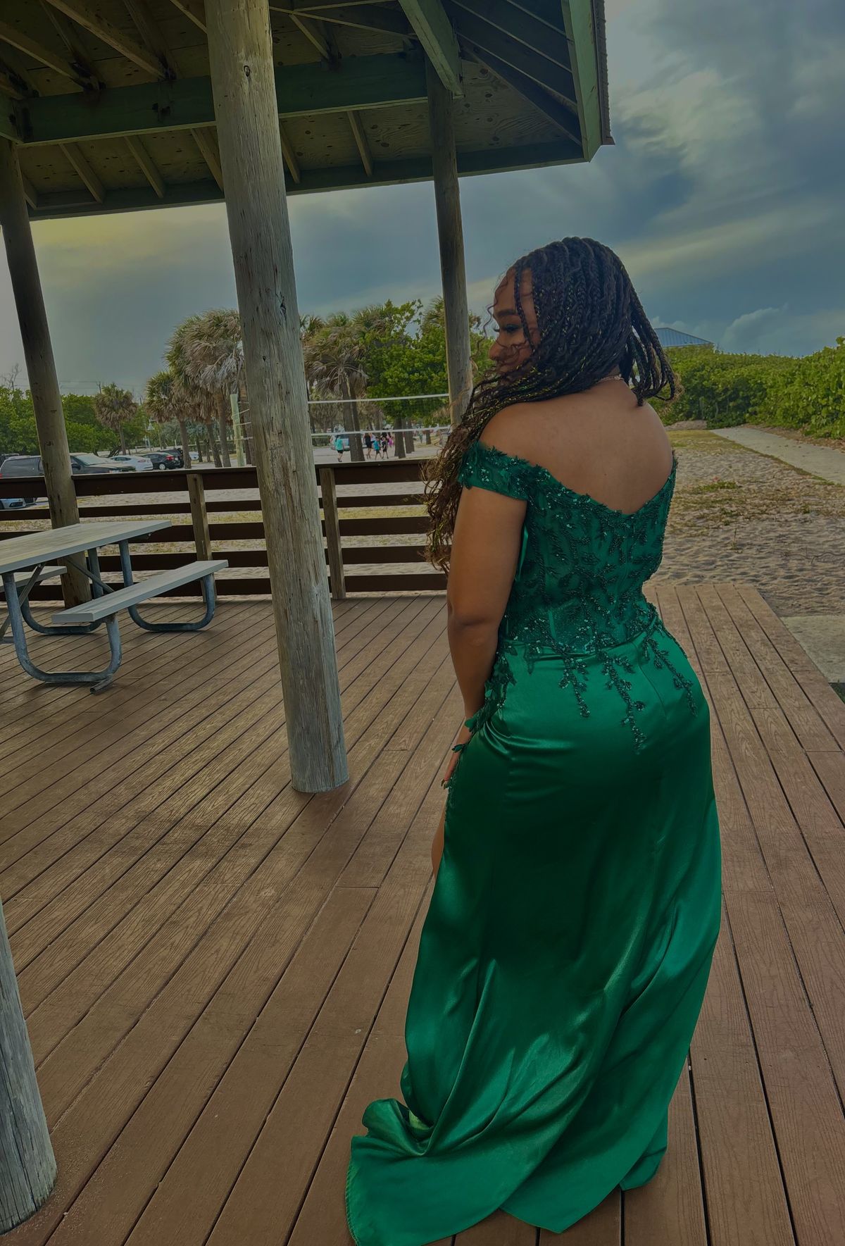 Ladivine Size L Prom Off The Shoulder Green Side Slit Dress on Queenly