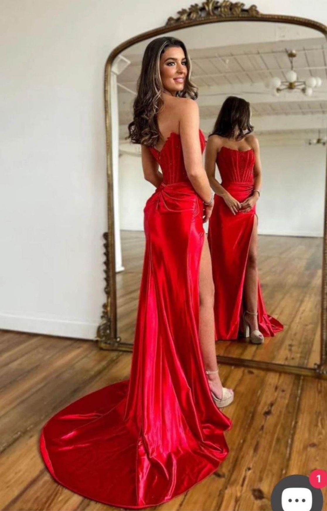 Size 0 Strapless Red Side Slit Dress on Queenly