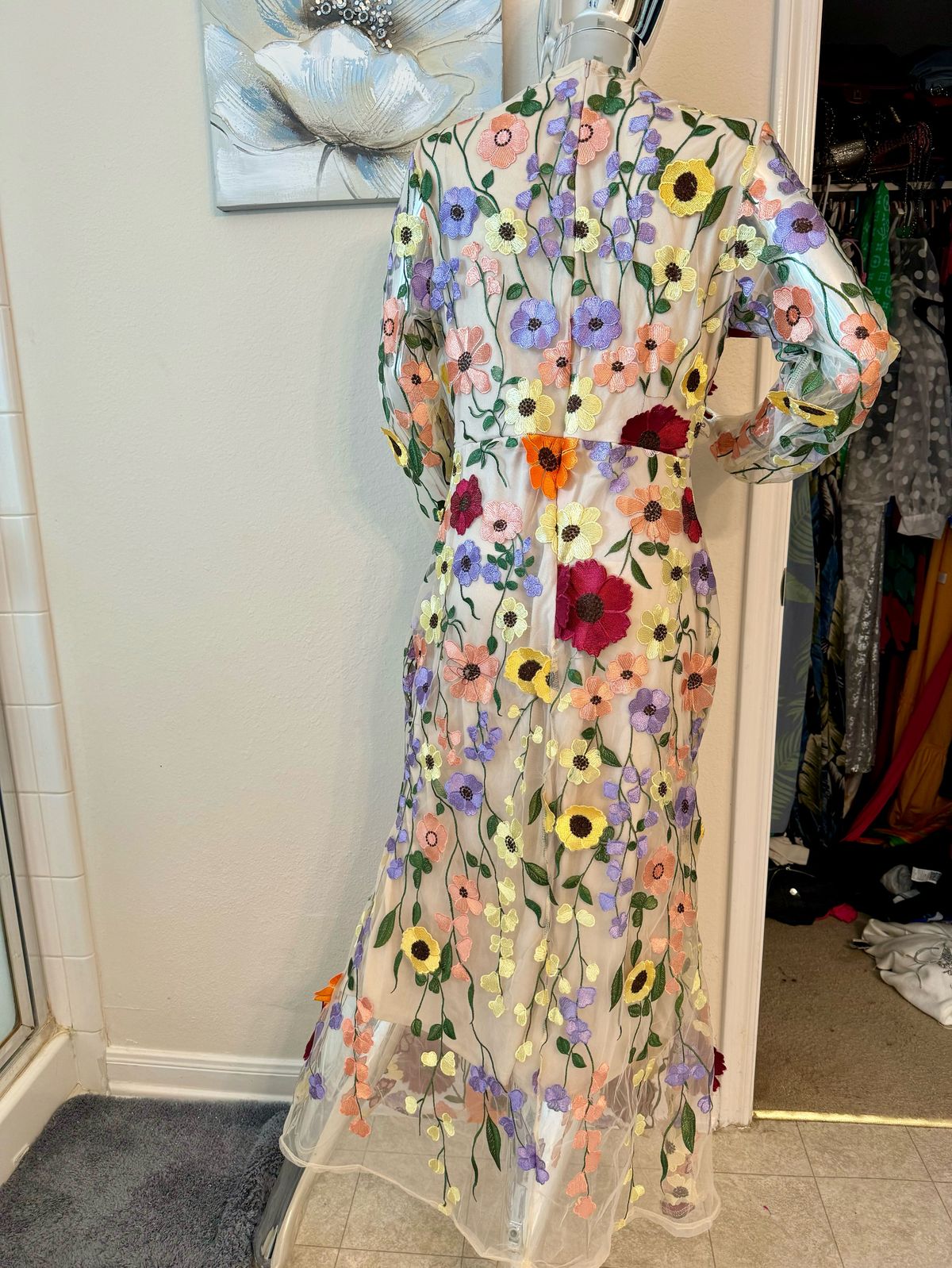 Size 12 Long Sleeve Multicolor Floor Length Maxi on Queenly