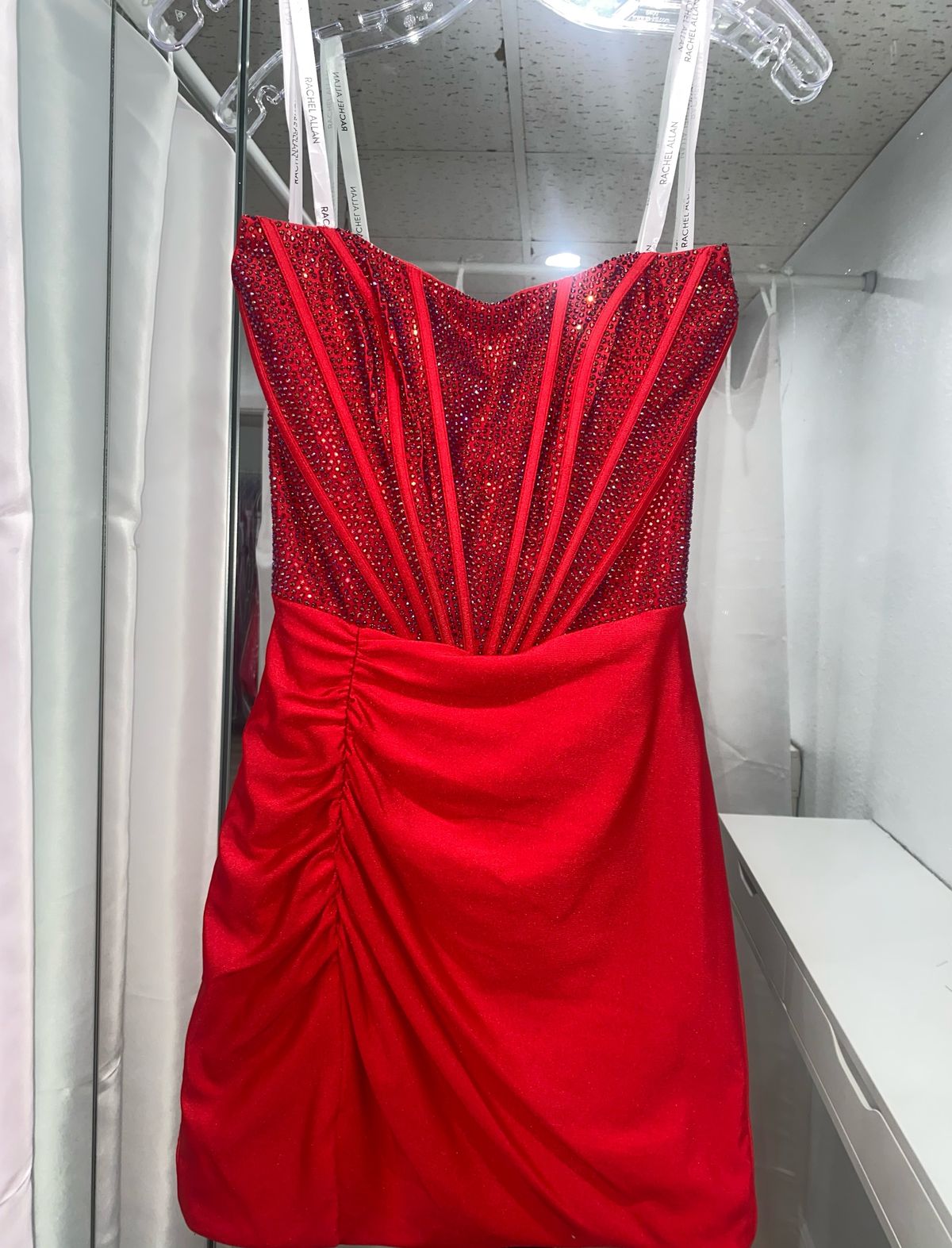 Style 40256 Rachel Allan Size 2 Nightclub Strapless Red Cocktail Dress on Queenly