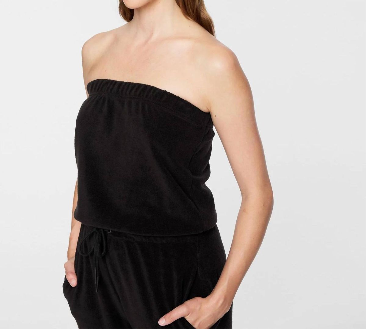 Style 1-4094272143-149 Pam & Gela Size L Strapless Sequined Black Formal Jumpsuit on Queenly