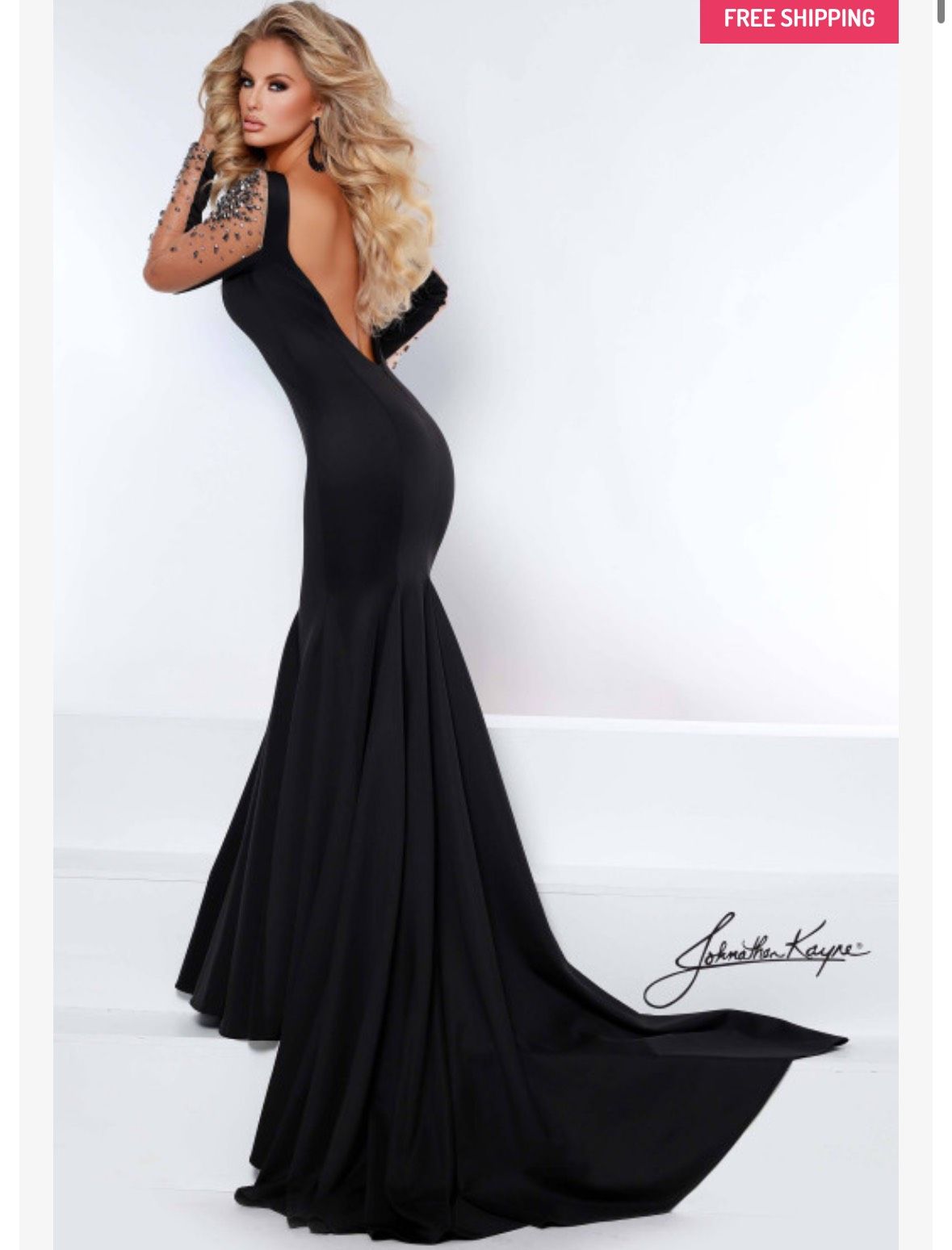 Style 2441 Johnathan Kayne Size S Long Sleeve Black Mermaid Dress on Queenly