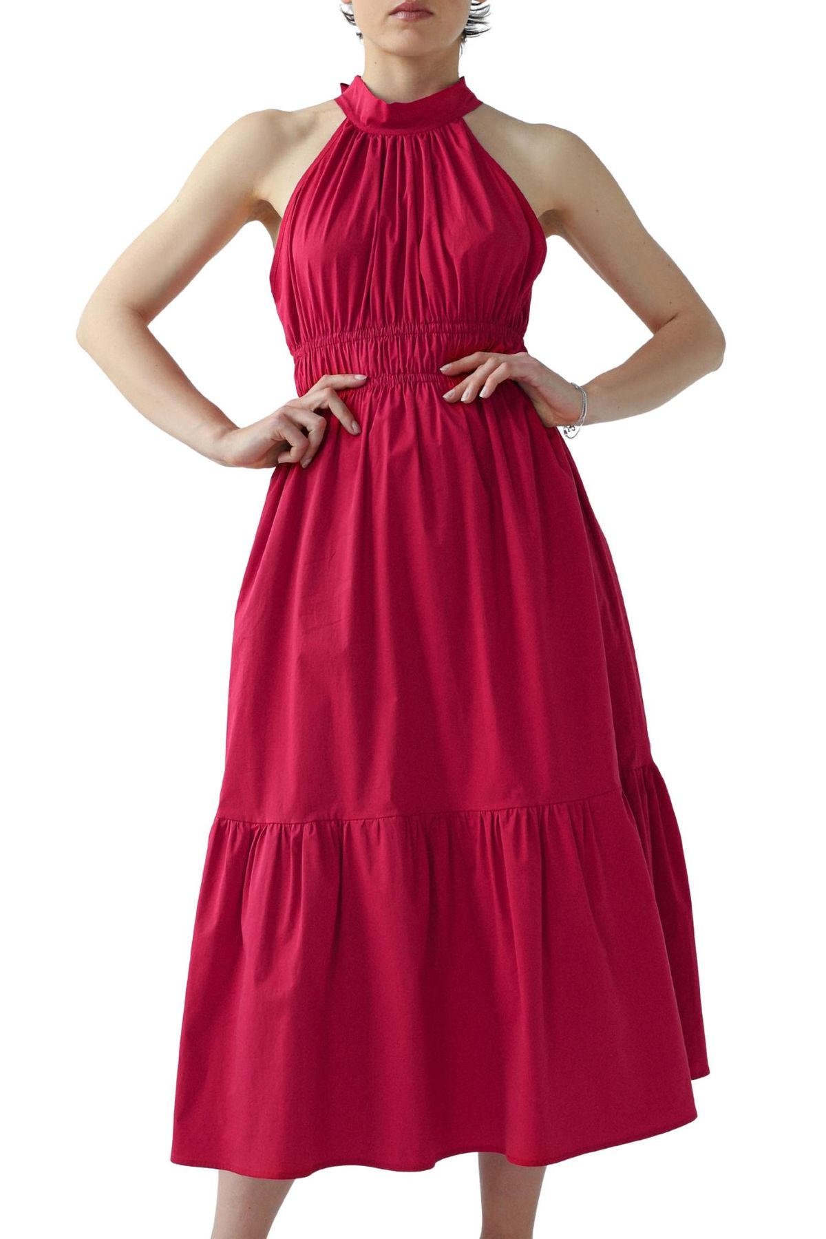 Style 1-4120203208-149 MONICA NERA Size L Halter Red Cocktail Dress on Queenly