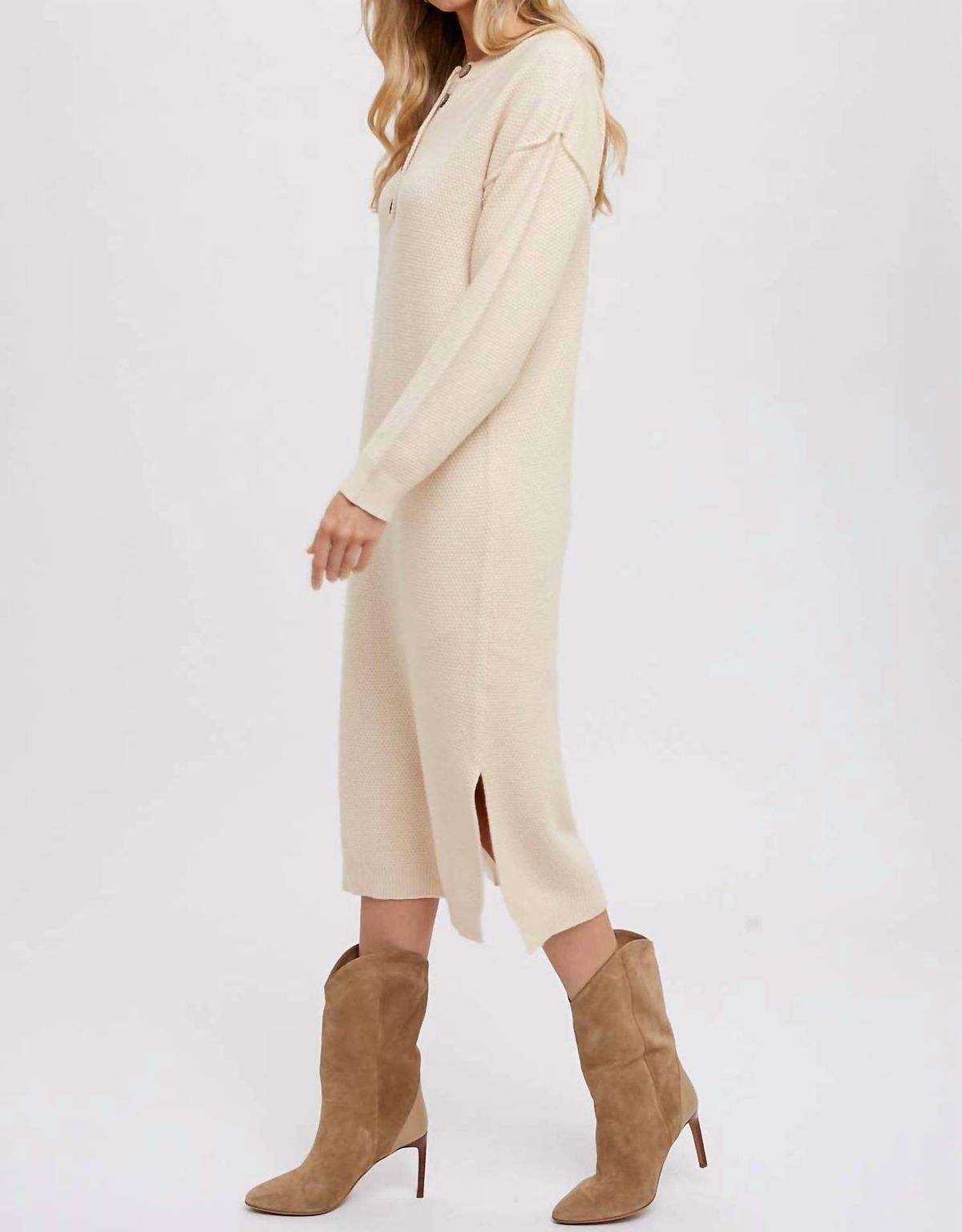 Style 1-1013067349-149 BluIvy Size L Long Sleeve Nude Cocktail Dress on Queenly
