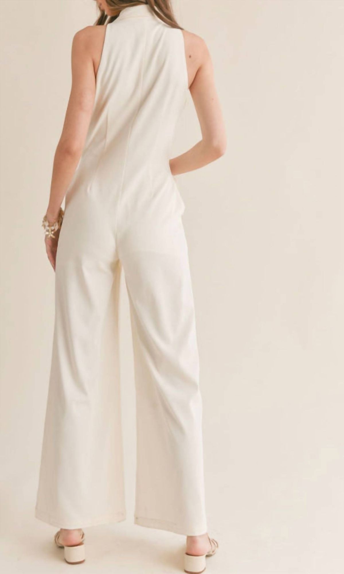 Style 1-1516008025-892 SAGE THE LABEL Size M High Neck White Formal Jumpsuit on Queenly