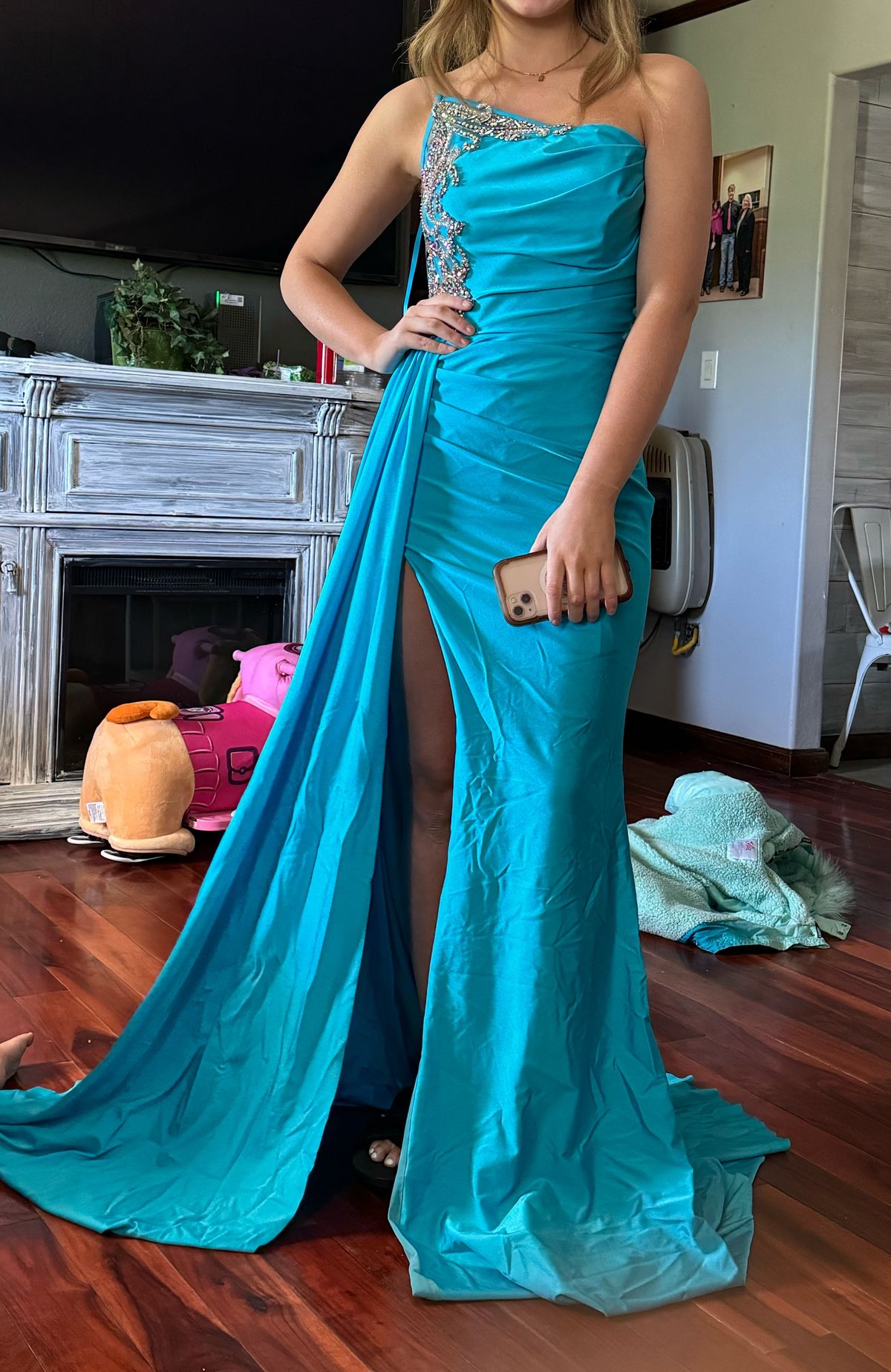 Size S Prom Strapless Blue A-line Dress on Queenly