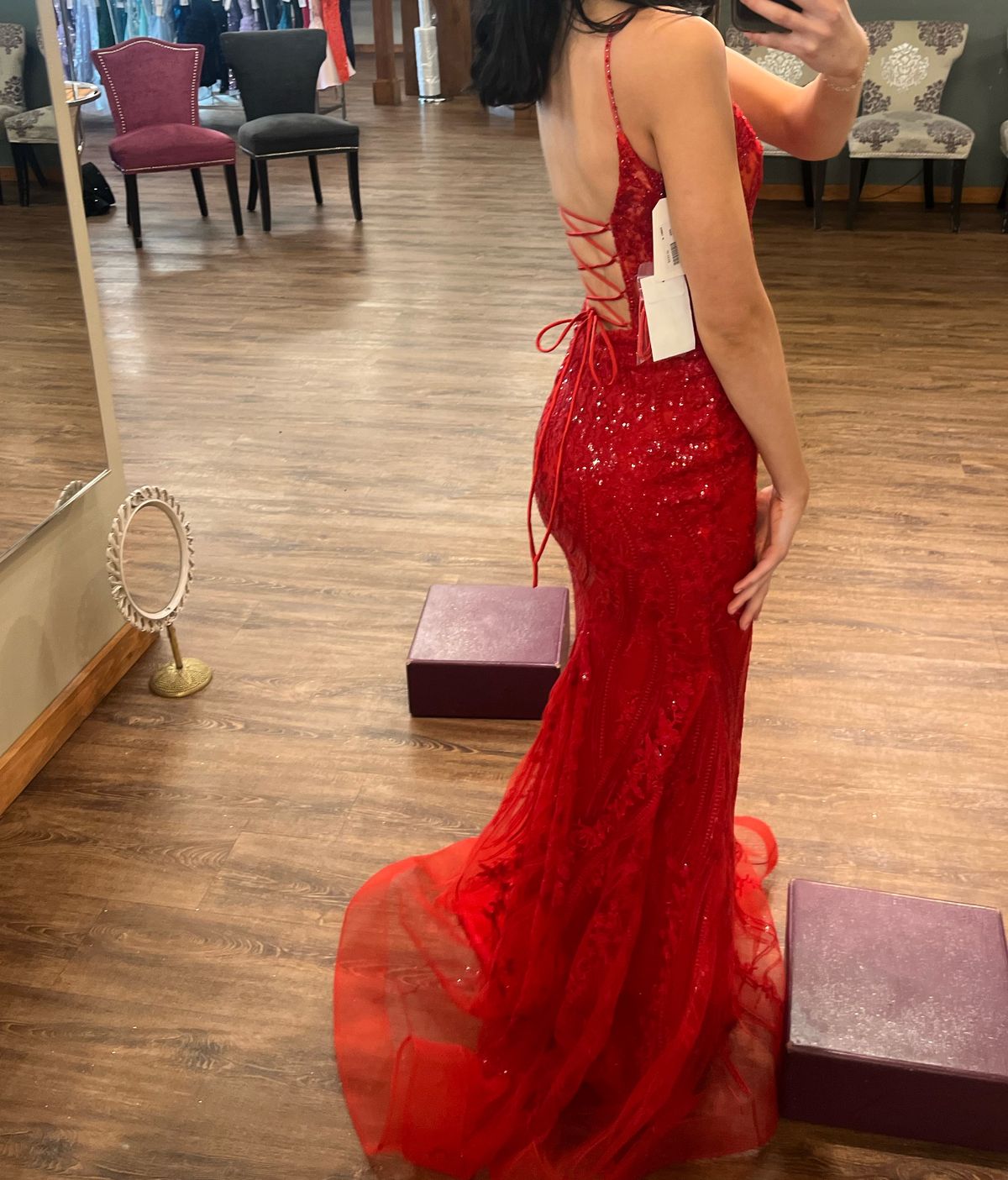 Style 54275 Sherri Hill Size 0 Prom Plunge Red Mermaid Dress on Queenly