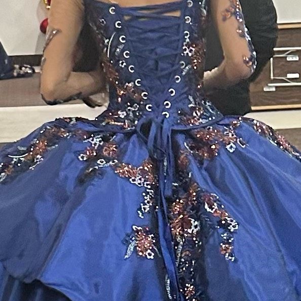 Size 2 Prom Long Sleeve Blue Ball Gown on Queenly