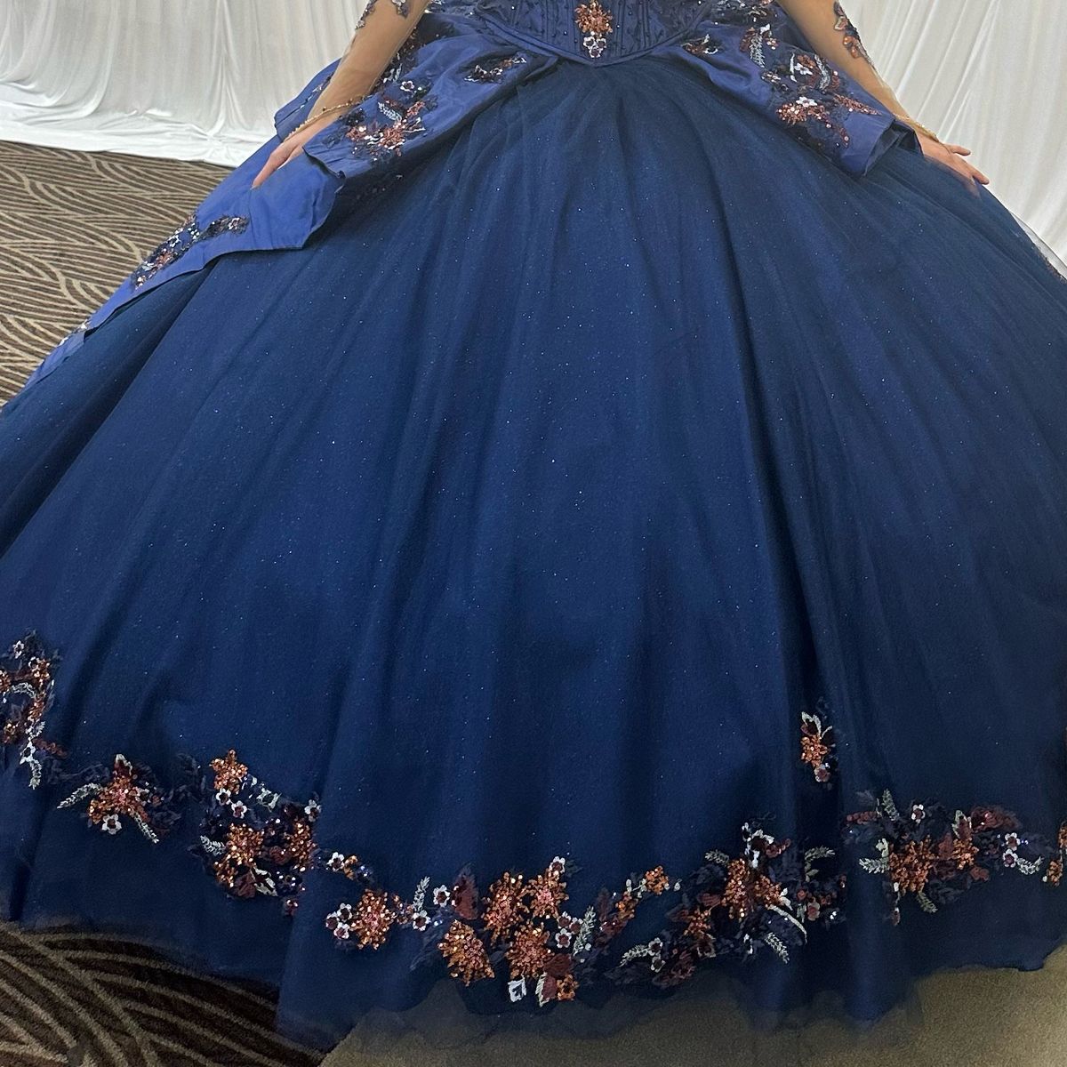 Size 2 Prom Long Sleeve Blue Ball Gown on Queenly