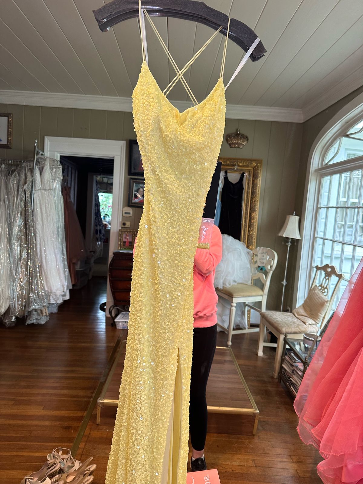 Primavera Size 4 Plunge Yellow Side Slit Dress on Queenly